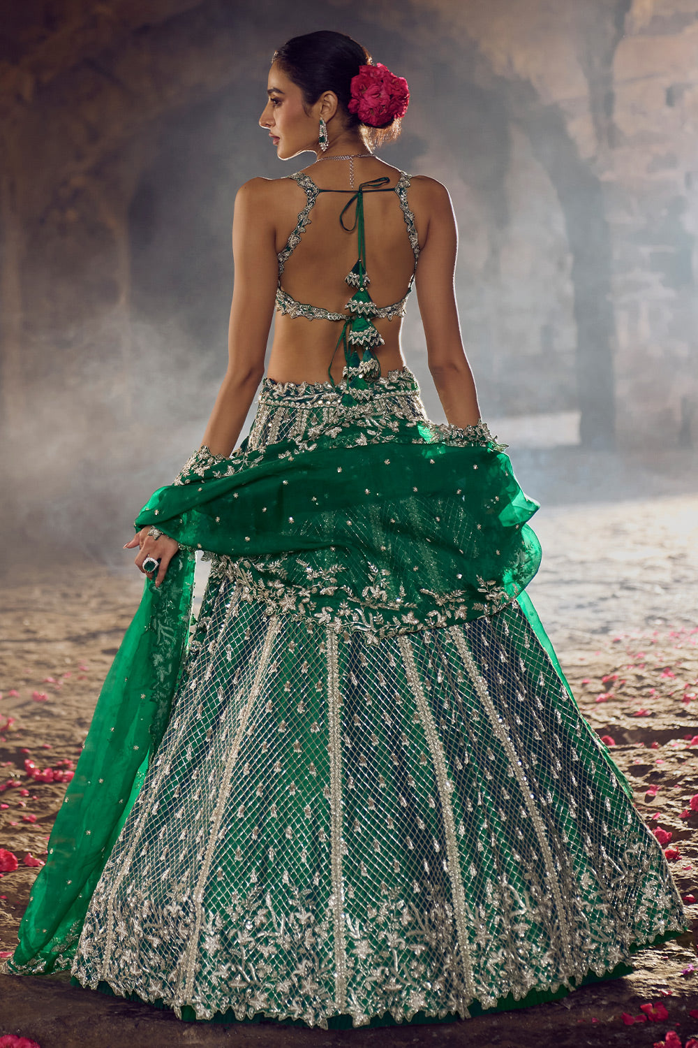 EMERLAD GREEN HUSTLE LEHENGA SET