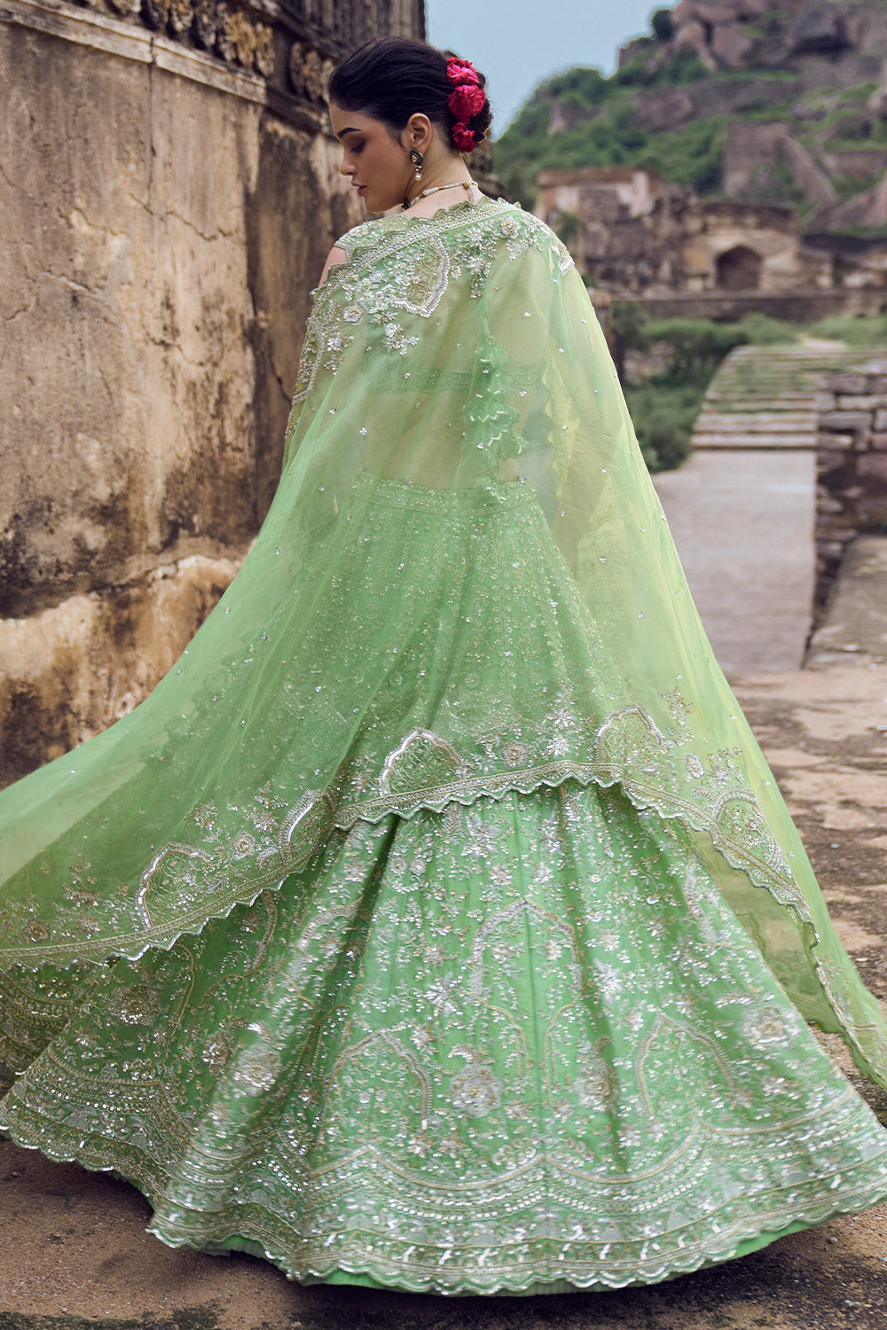 GREEN NAINA LEHENGA SET