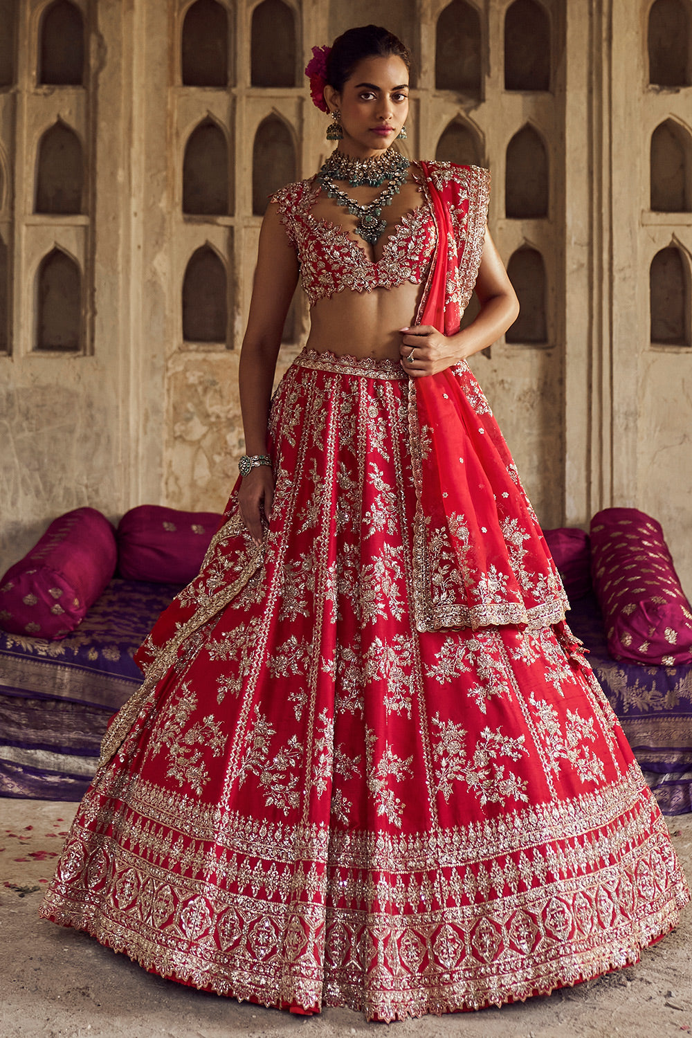 RED ROSHINI LEHENGA SET