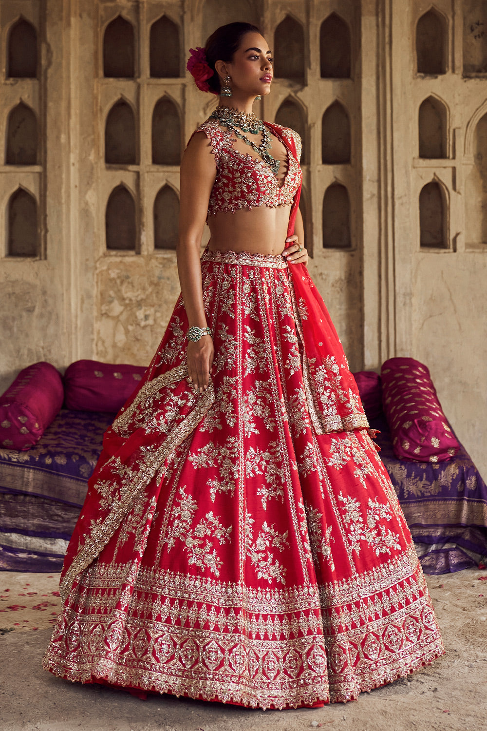RED ROSHINI LEHENGA SET
