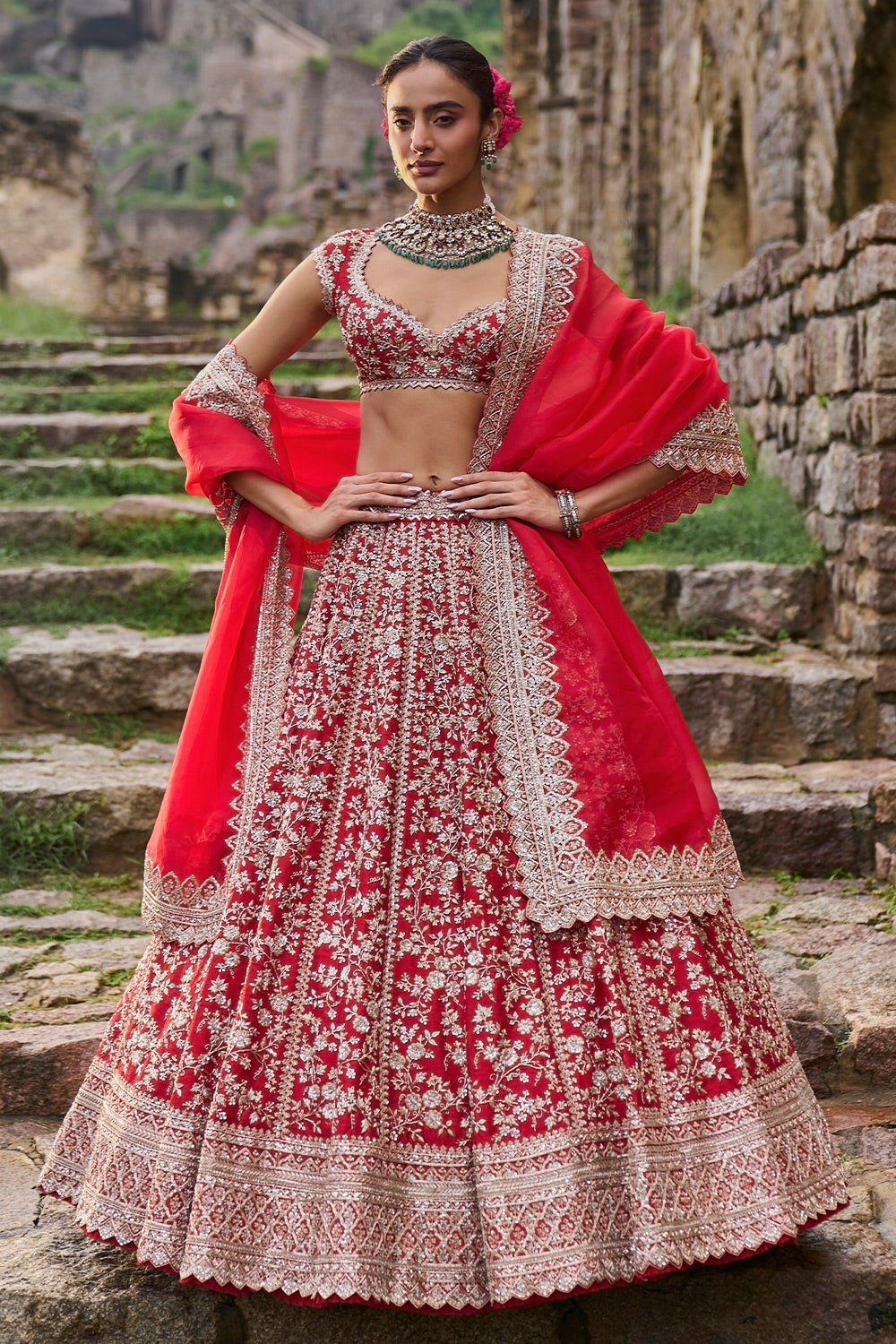 RED DIVILA LEHENGA SET