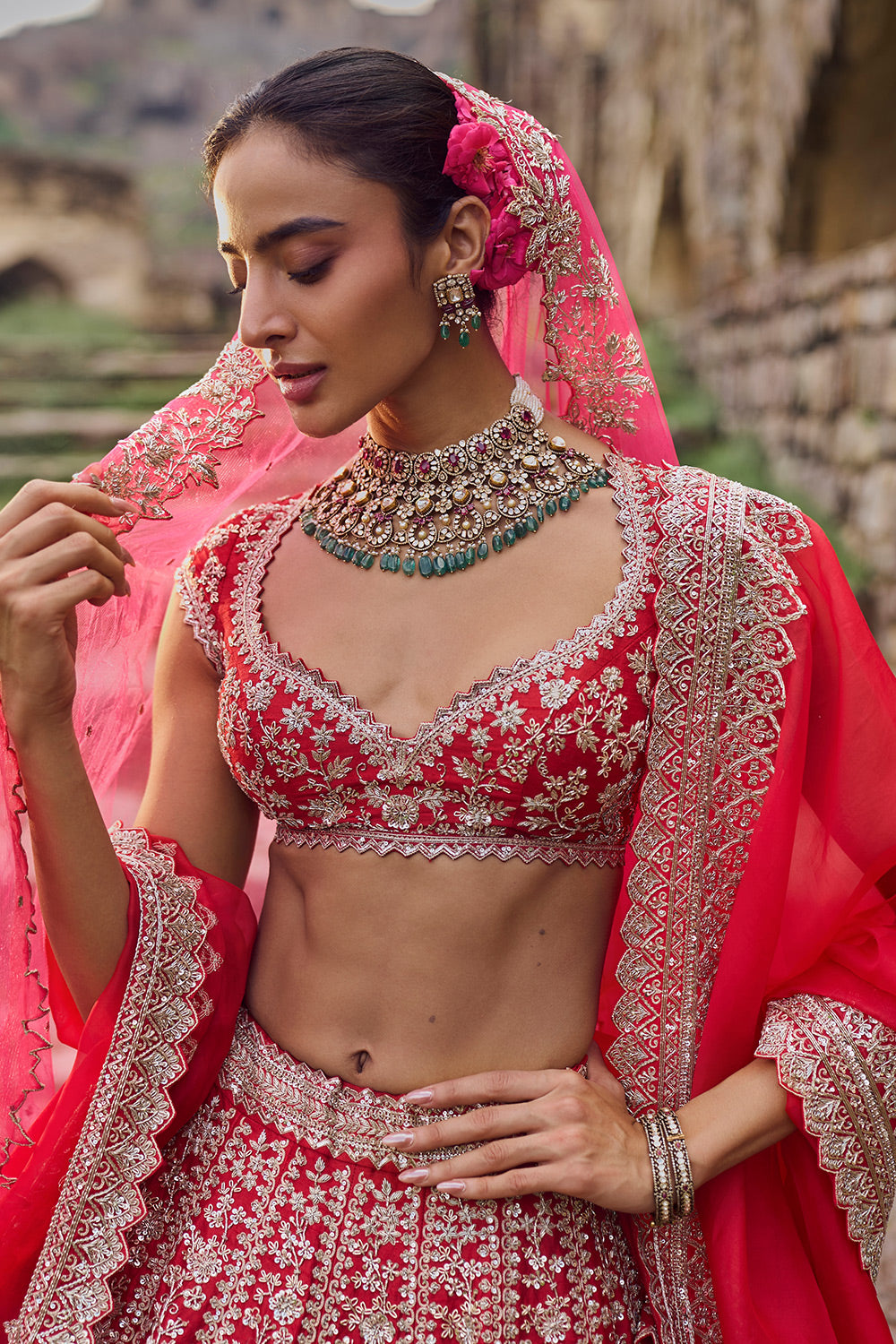 RED DIVILA LEHENGA SET