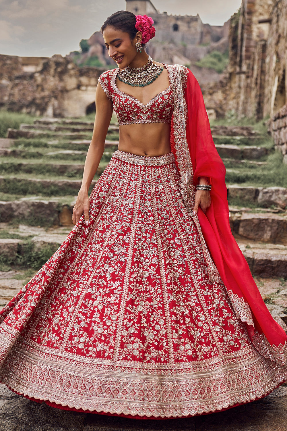 RED DIVILA LEHENGA SET