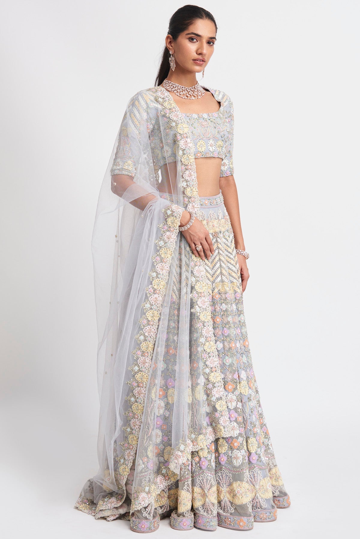 Layla - Blue Bell Tulle Net Lehenga Set 12 panel