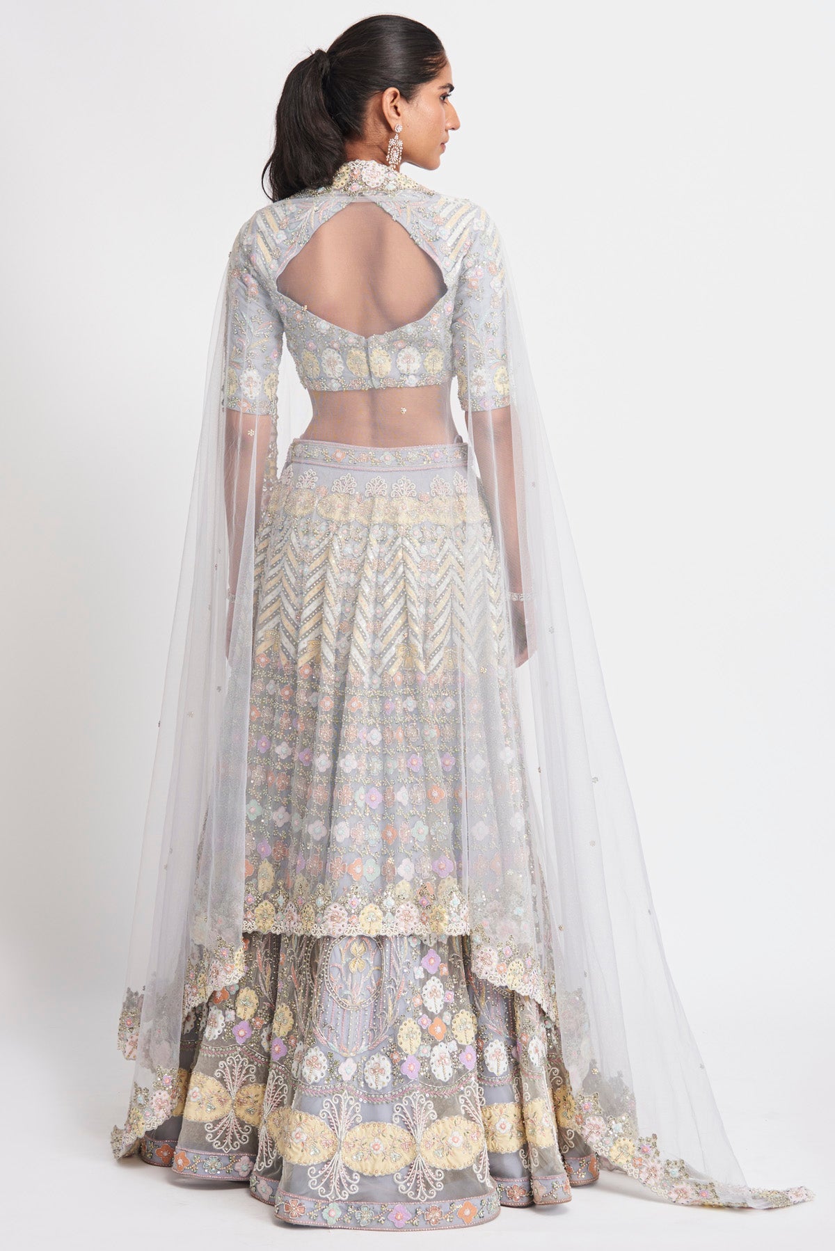 Layla - Blue Bell Tulle Net Lehenga Set 12 panel