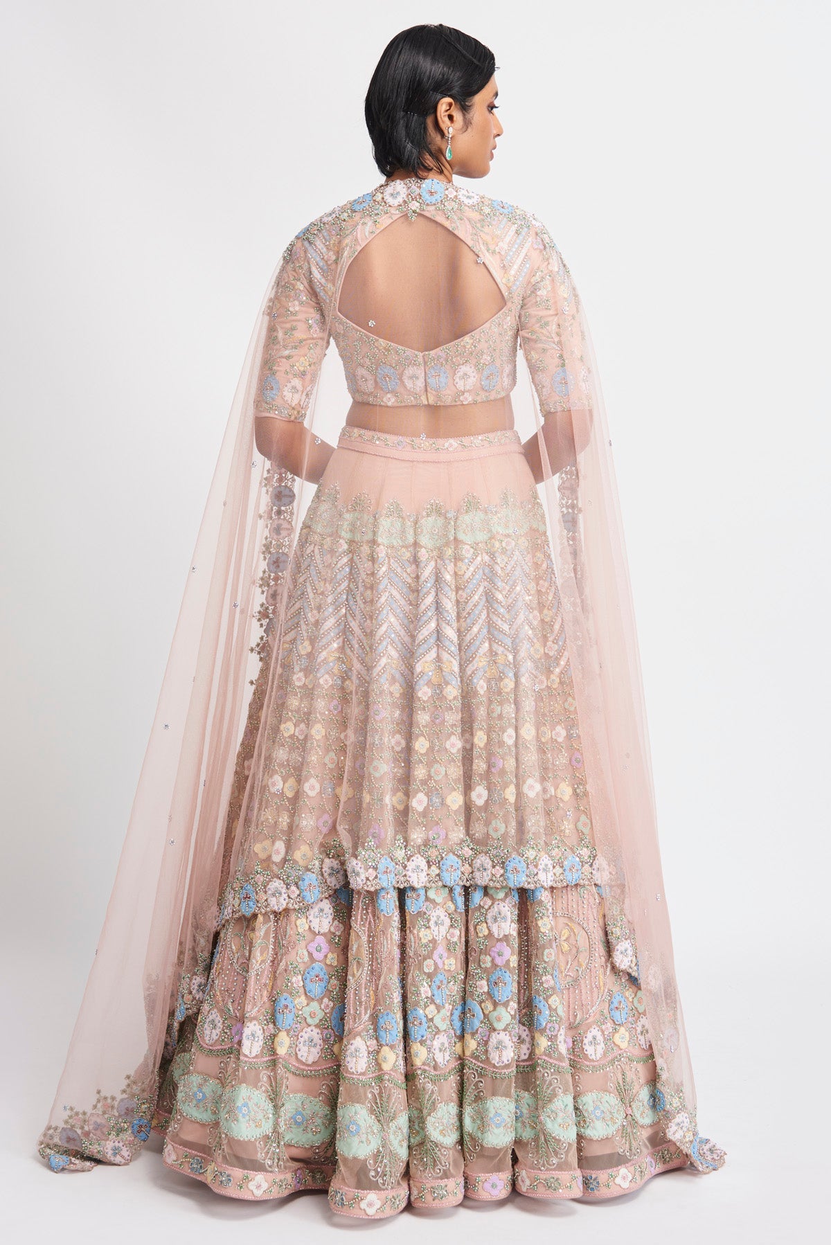Layla - Apricot Tulle Net Lehenga Set (16 Panel)