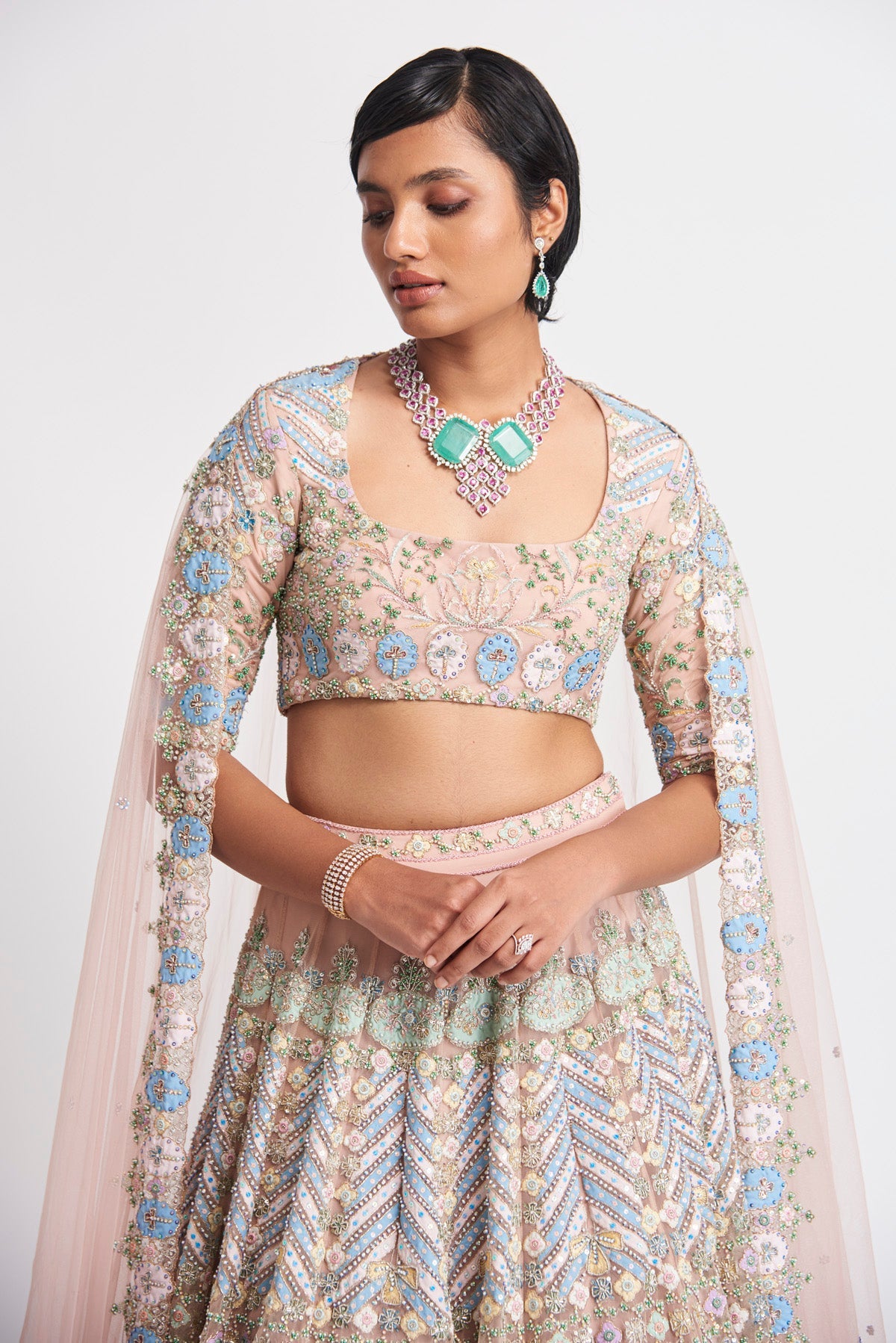 Layla - Apricot Tulle Net Lehenga Set (16 Panel)