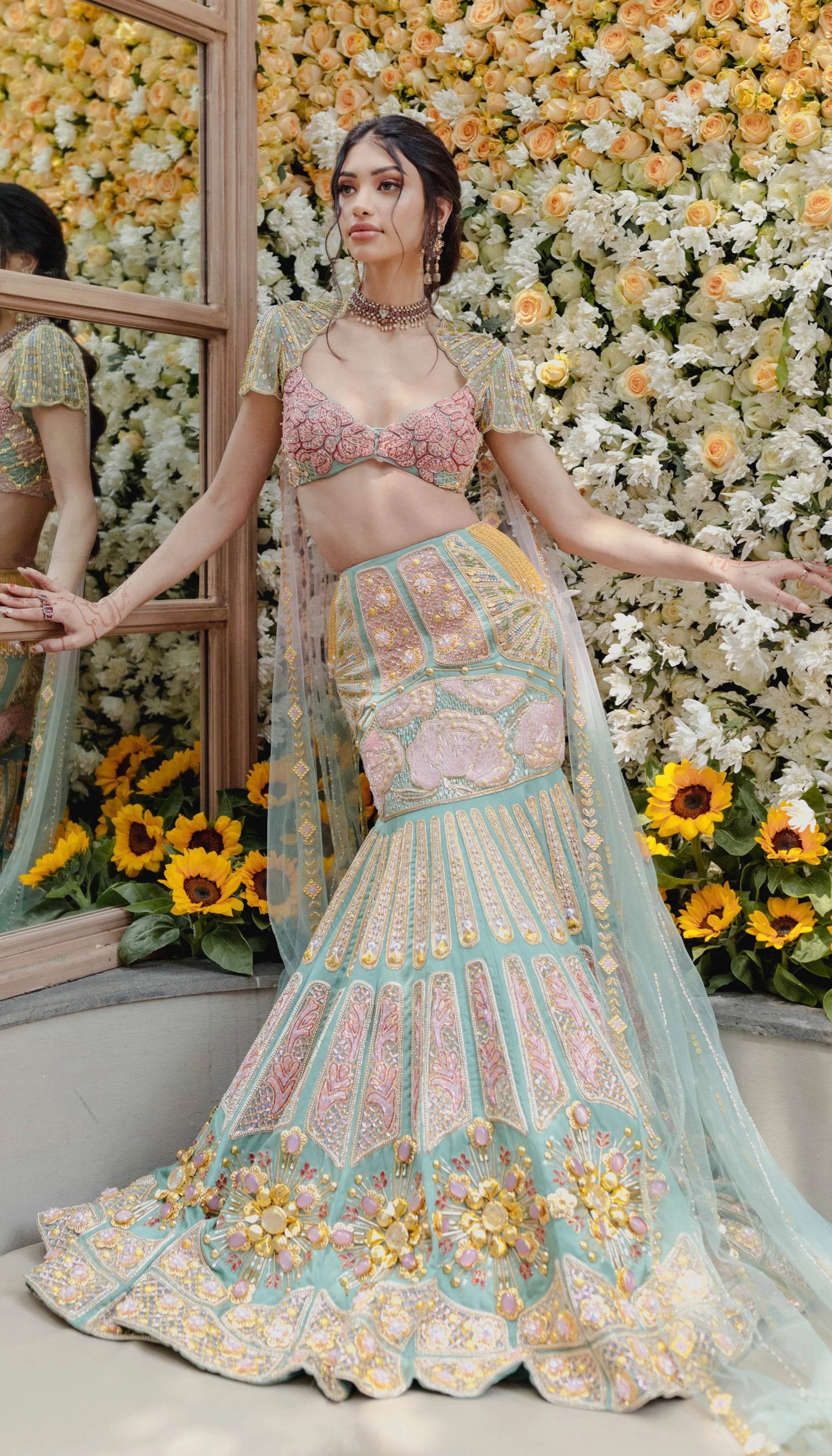 ALANNA PANDEY TEAL FISHCUT LEHENGA SET
