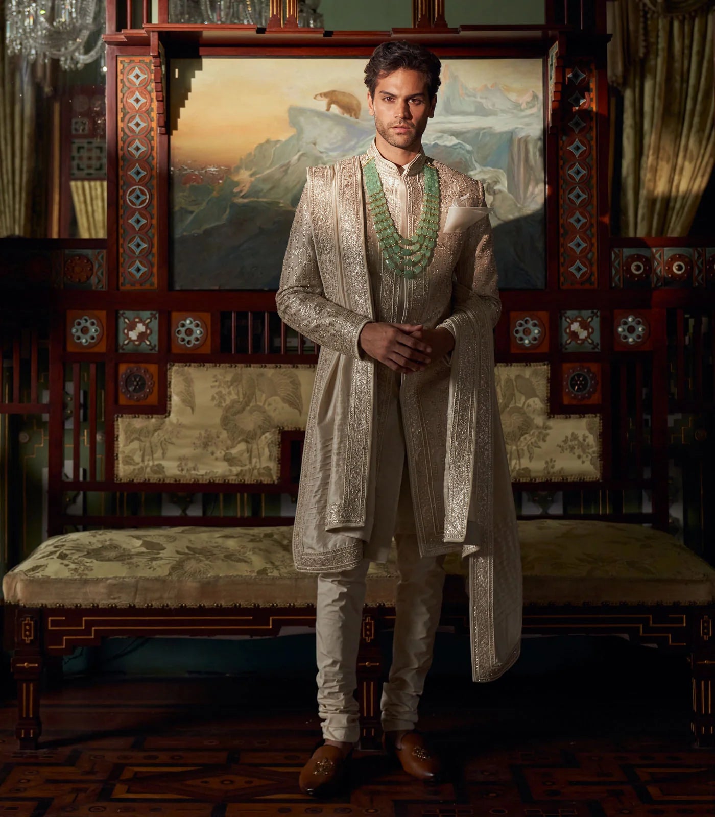 IVORY RAW SILK SHERWANI SET
