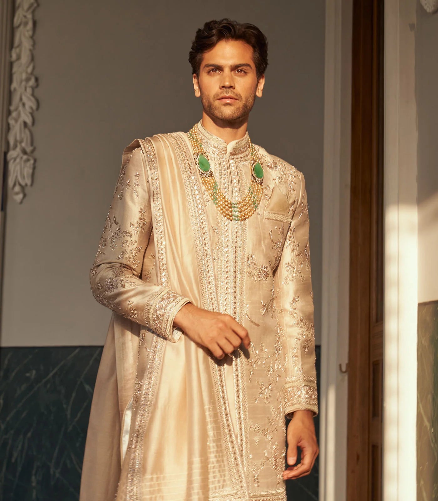 IVORY RAW SILK SHERWANI SET