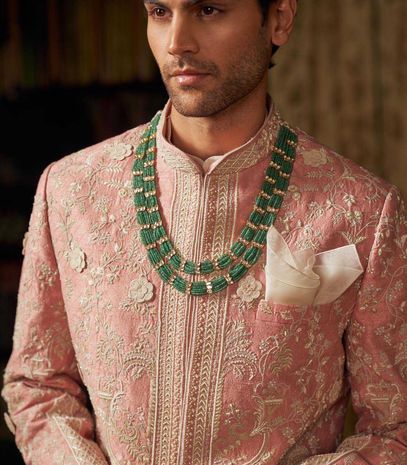 DUSTY ROSE RAW SILK SHERWANI SET