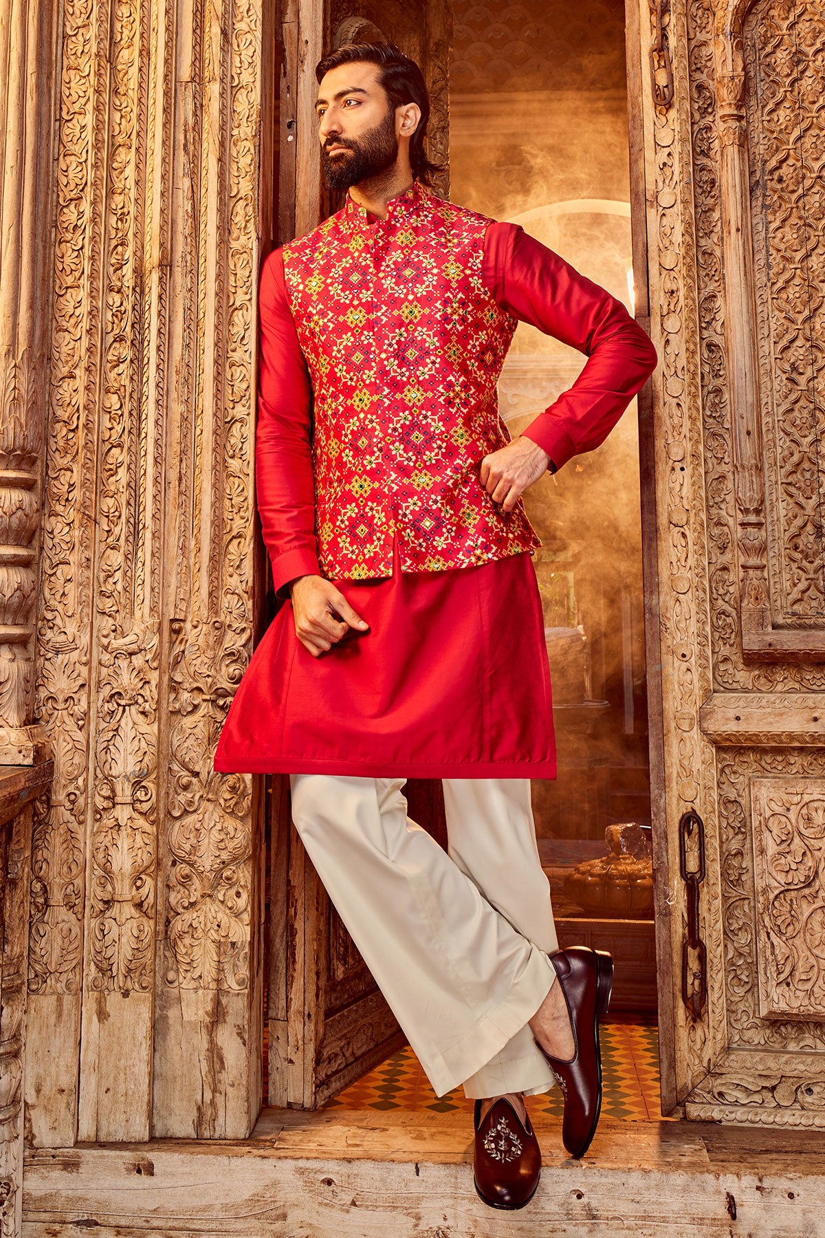 Rani Raw Silk Mirror Embellished Bundi Set