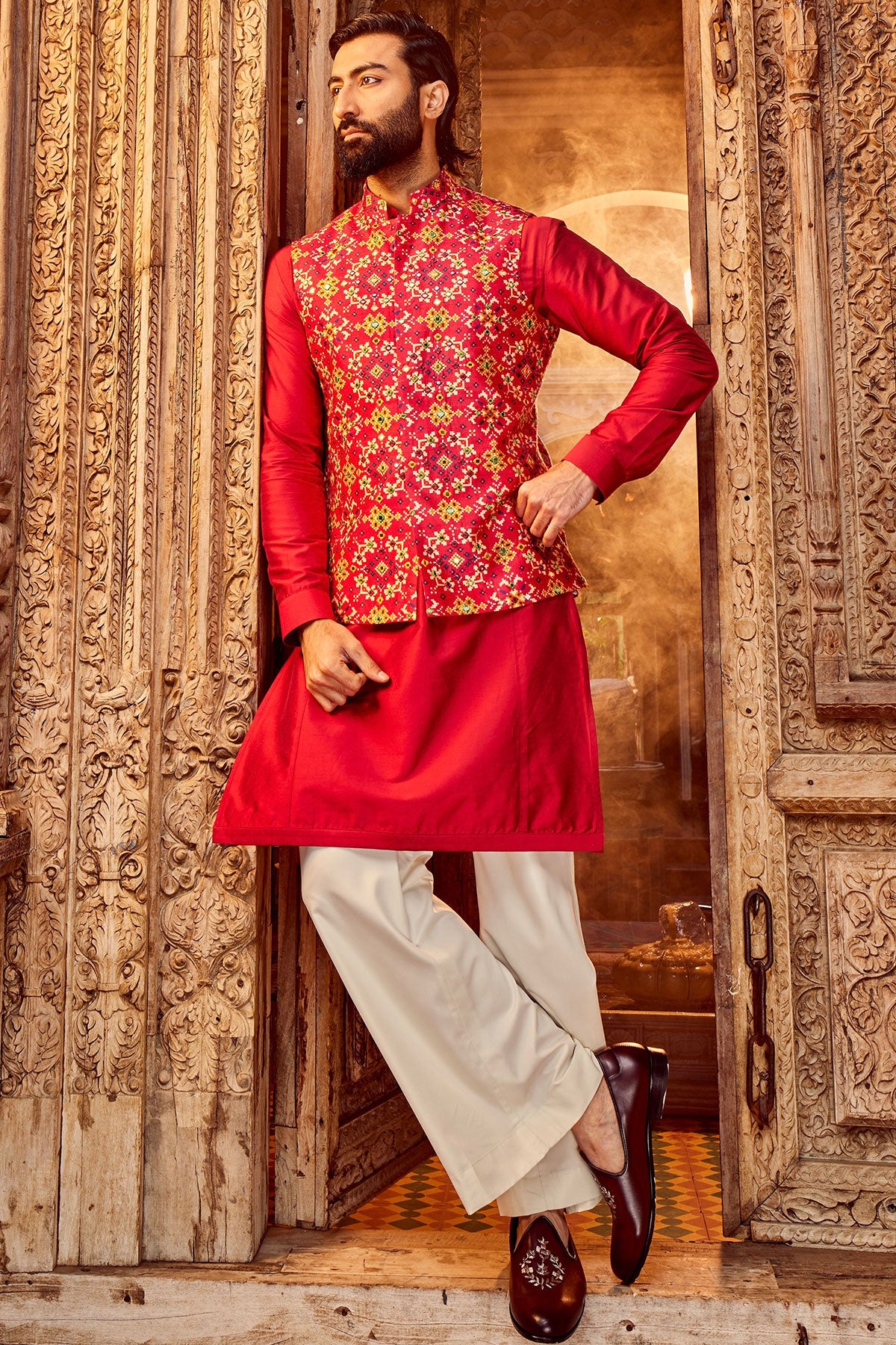 Rani Raw Silk Mirror Embellished Bundi Set