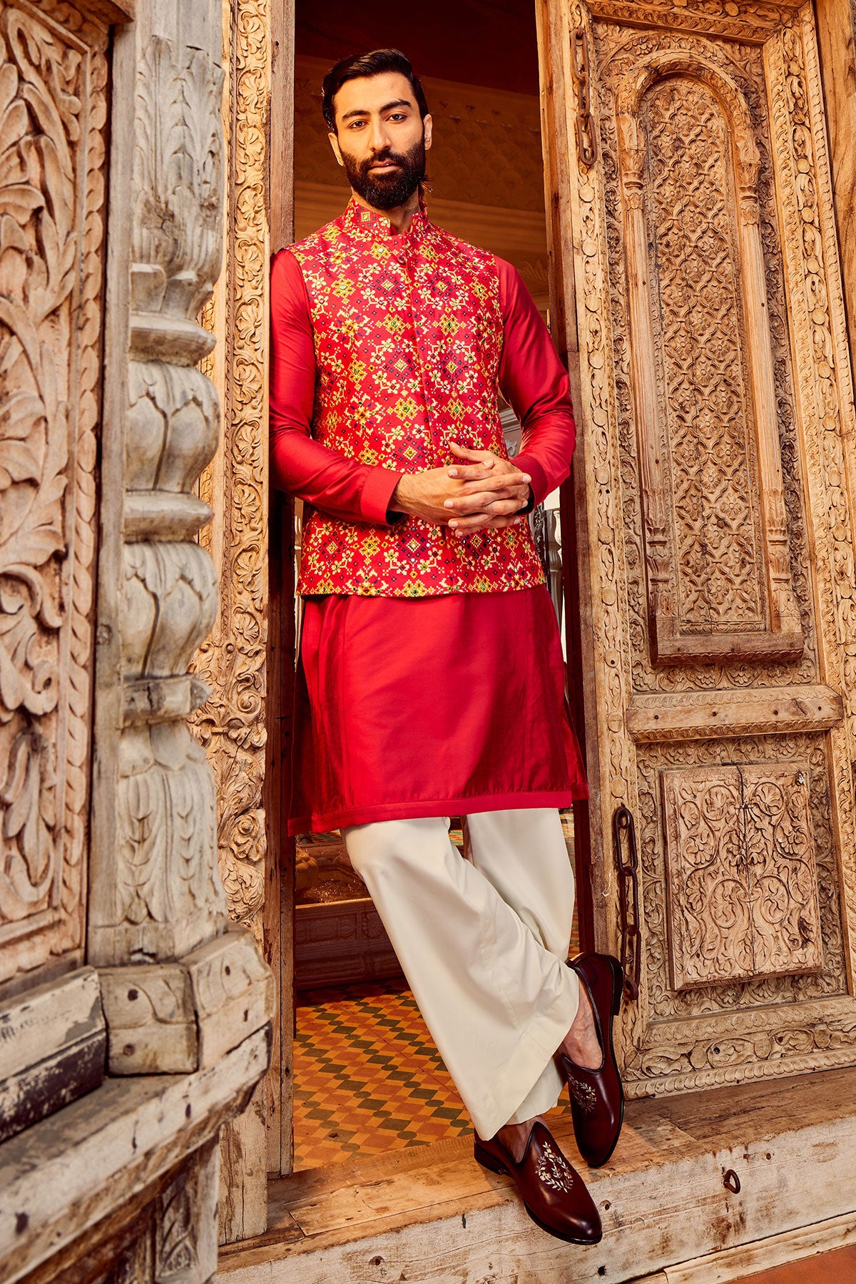 Rani Raw Silk Mirror Embellished Bundi Set