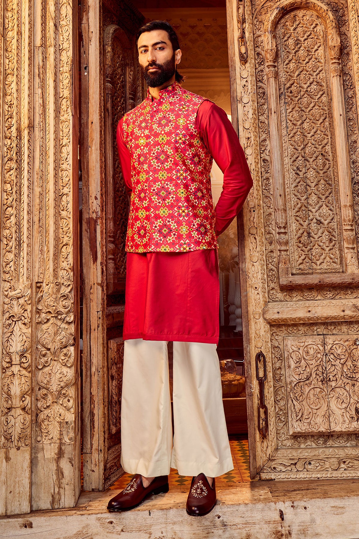 Rani Raw Silk Mirror Embellished Bundi Set