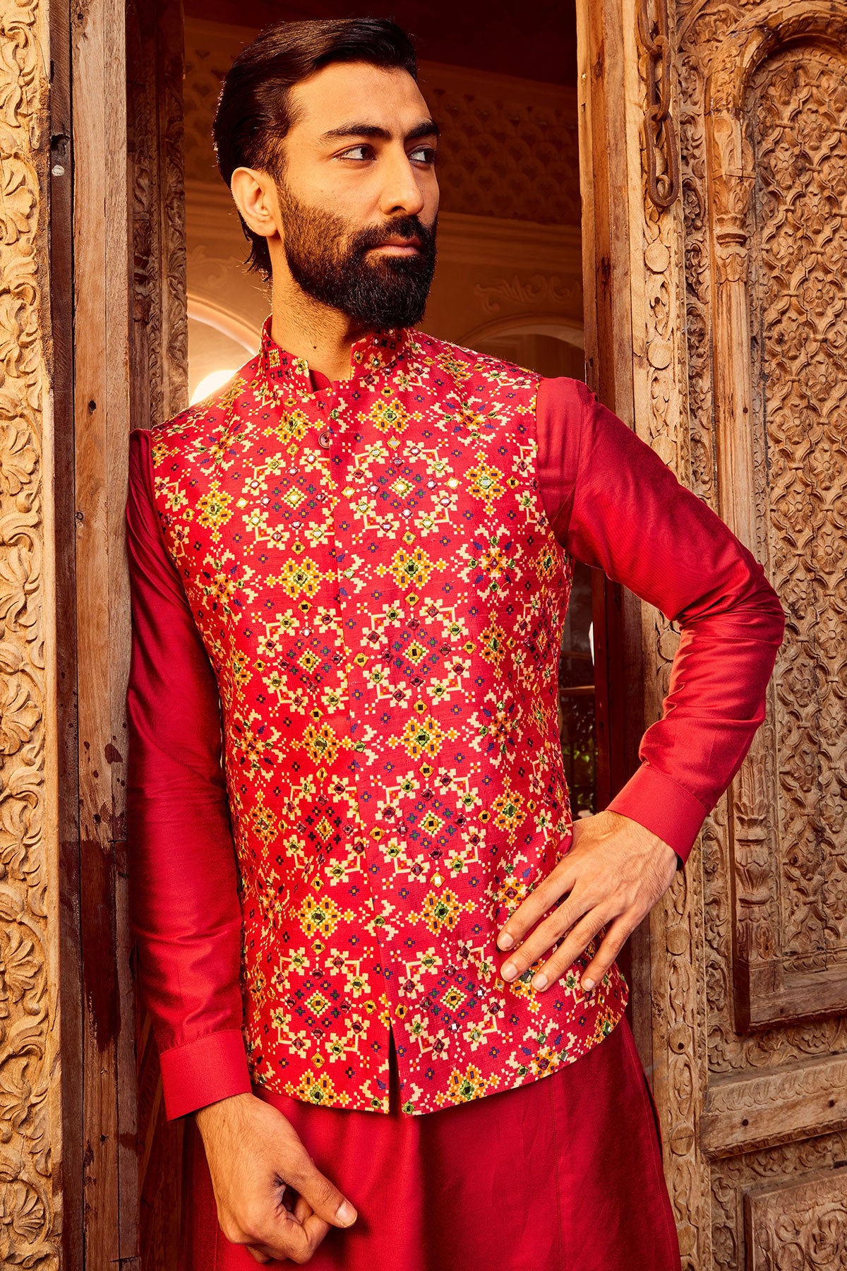 Rani Raw Silk Mirror Embellished Bundi Set