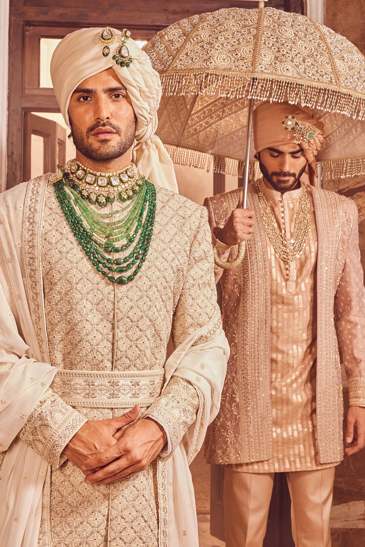 Ivory Raw Silk Zardozi Embroidered Sherwani