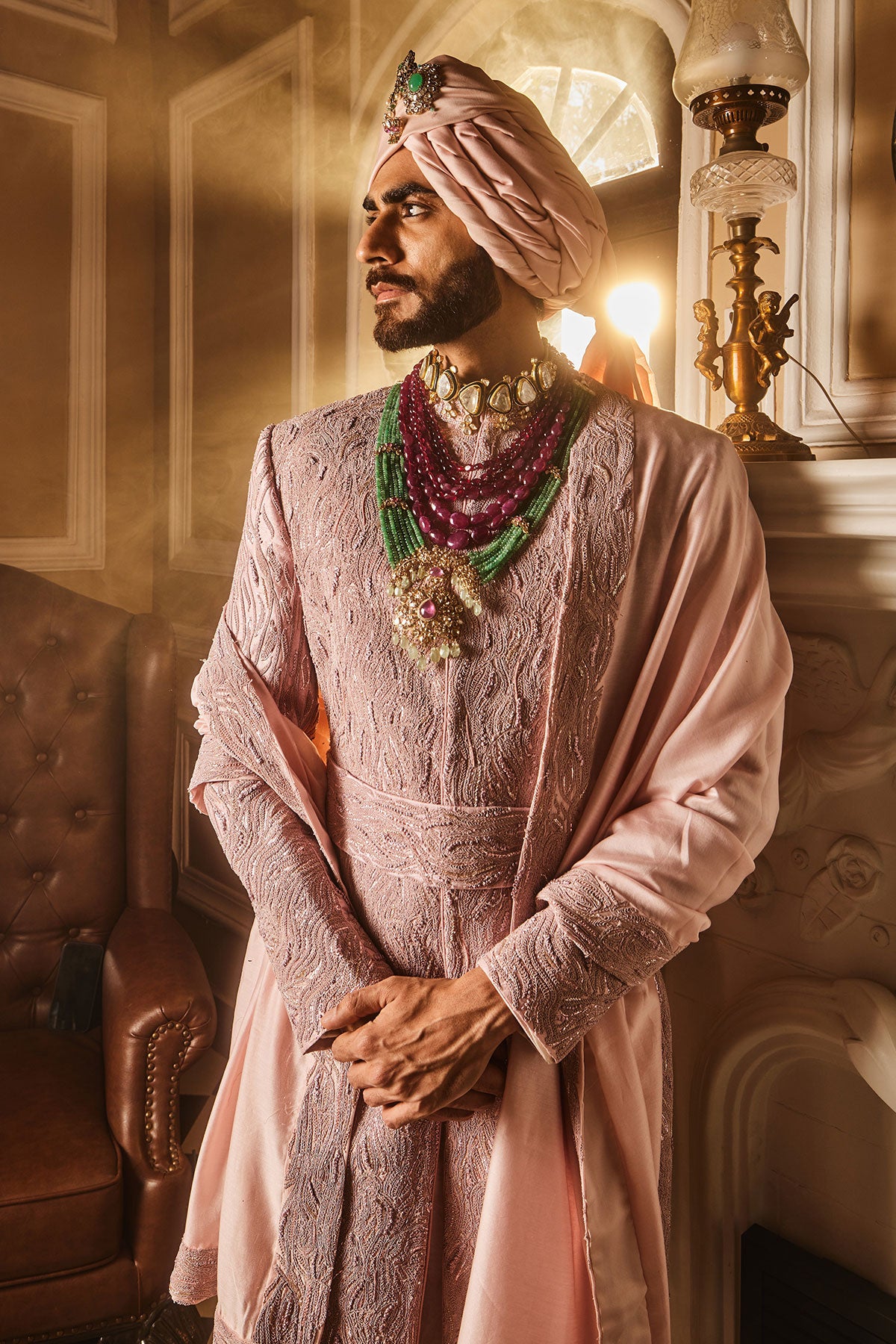 Crepe Pink Raw Silk Embroidered Sherwani