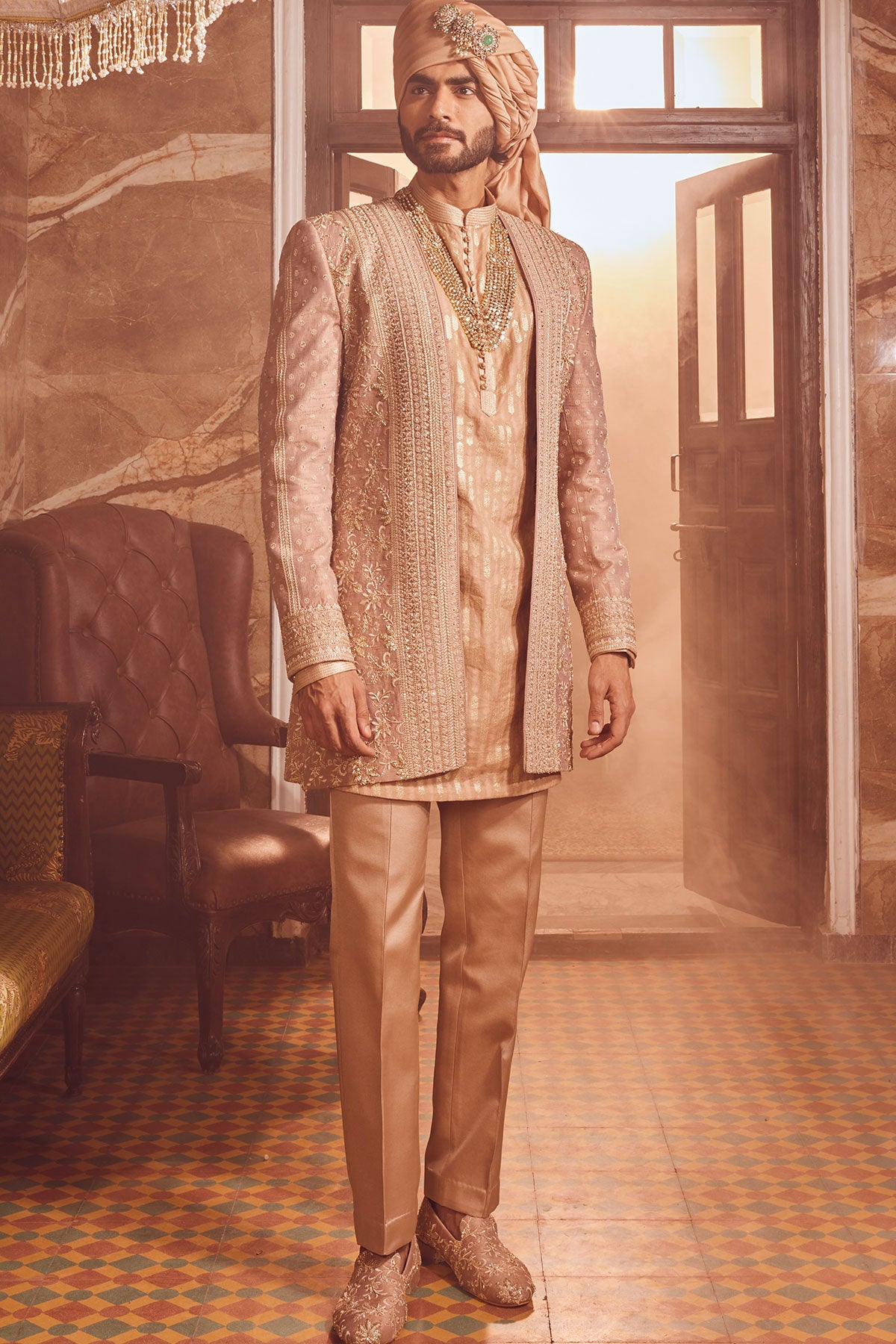 Bronze Regal Raw Silk Embroidered Indo-Western