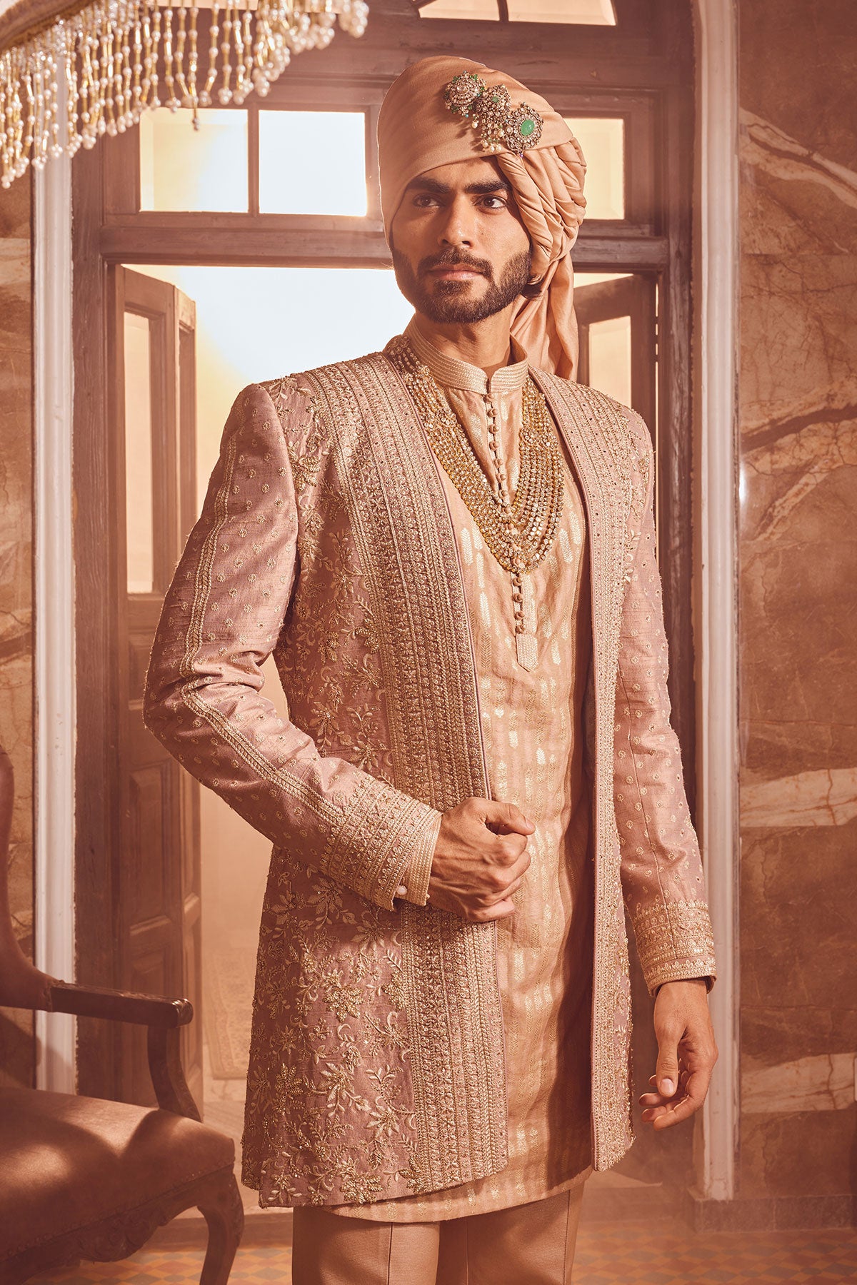 Bronze Regal Raw Silk Embroidered Indo-Western