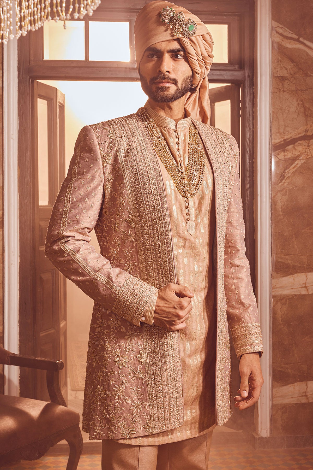 Bronze Regal Raw Silk Embroidered Indo-Western