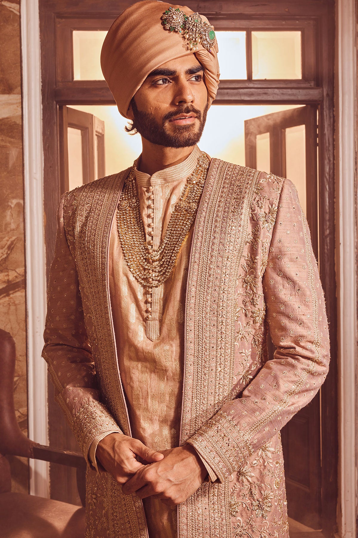 Bronze Regal Raw Silk Embroidered Indo-Western