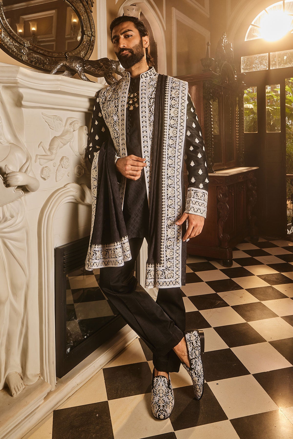 Black Zari Dori Embroidered Indo-Western Set