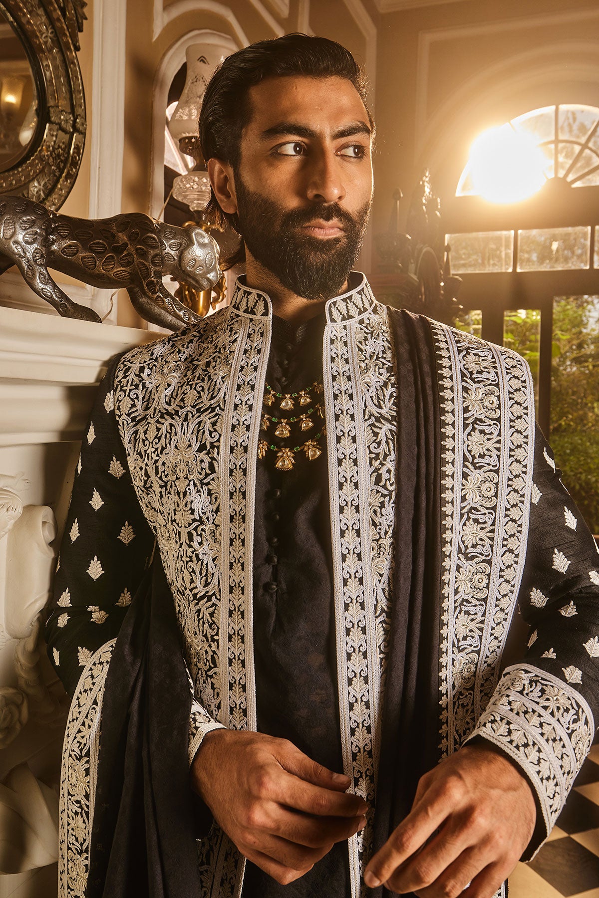 Black Zari Dori Embroidered Indo-Western Set