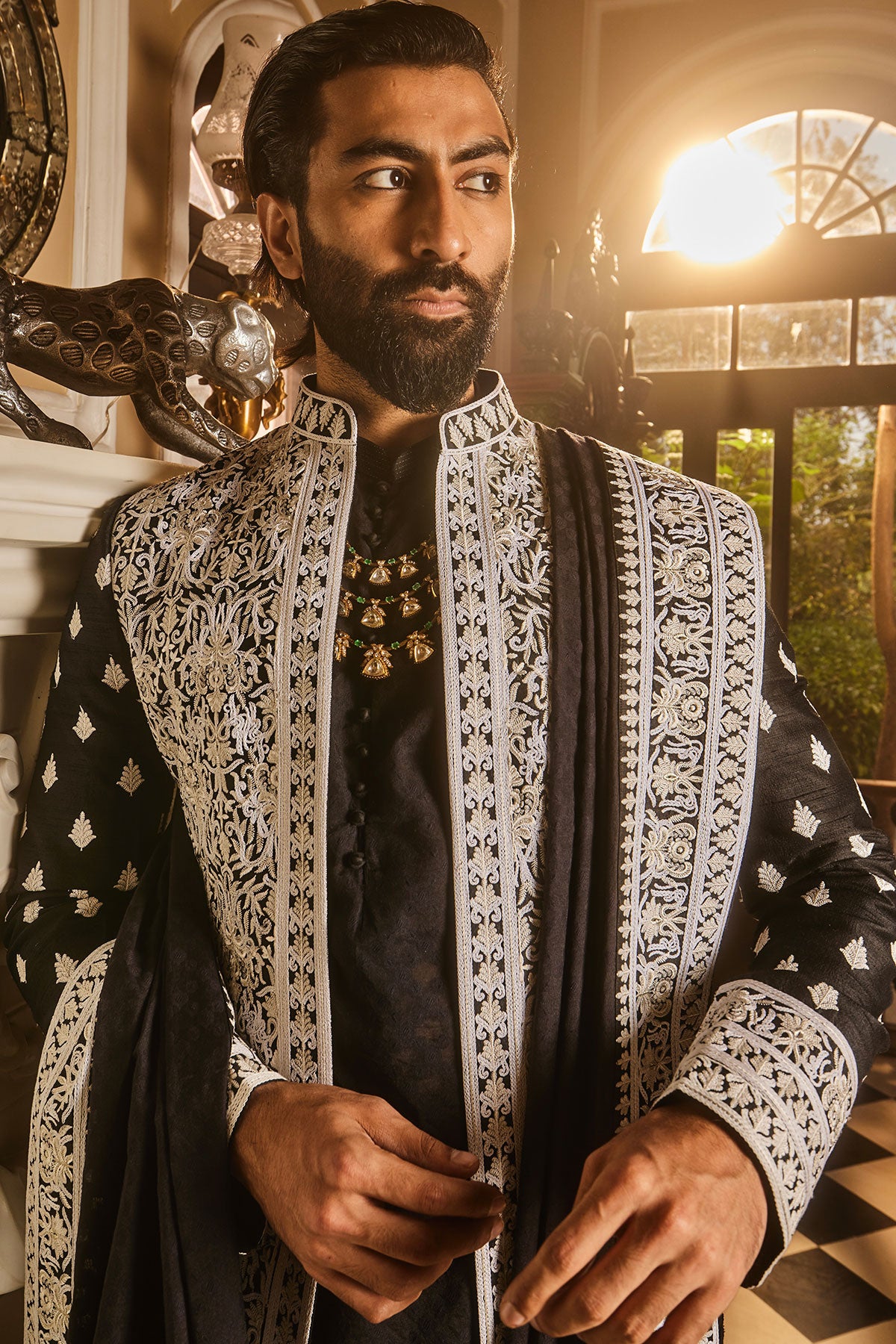 Black Zari Dori Embroidered Indo-Western Set