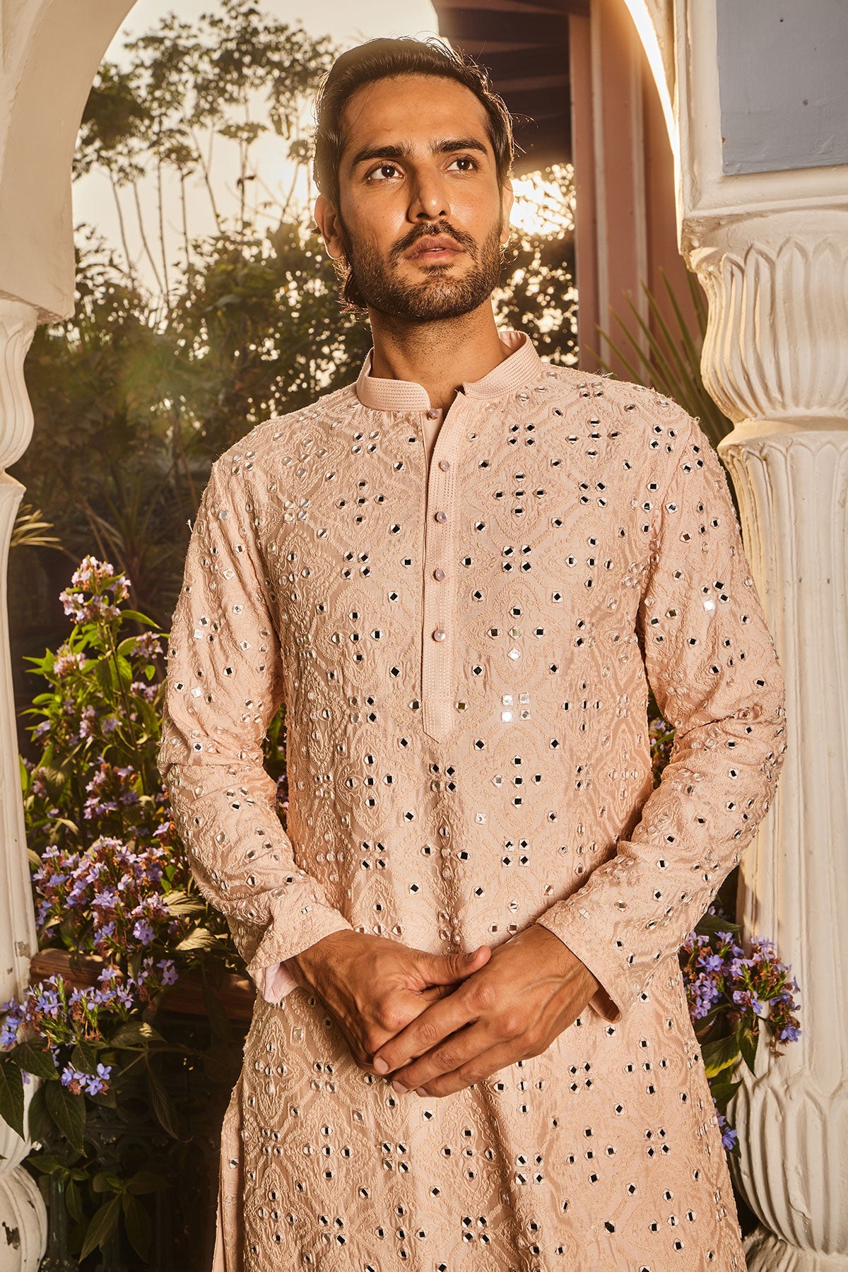 Ivory Champagne Embroidered Mirror Kurta Set