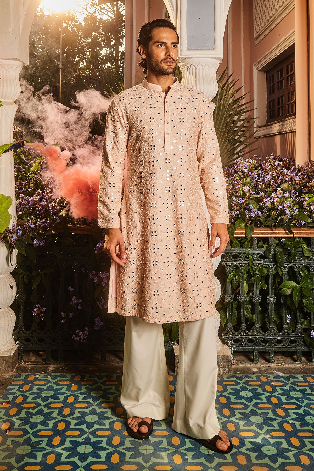 Ivory Champagne Embroidered Mirror Kurta Set