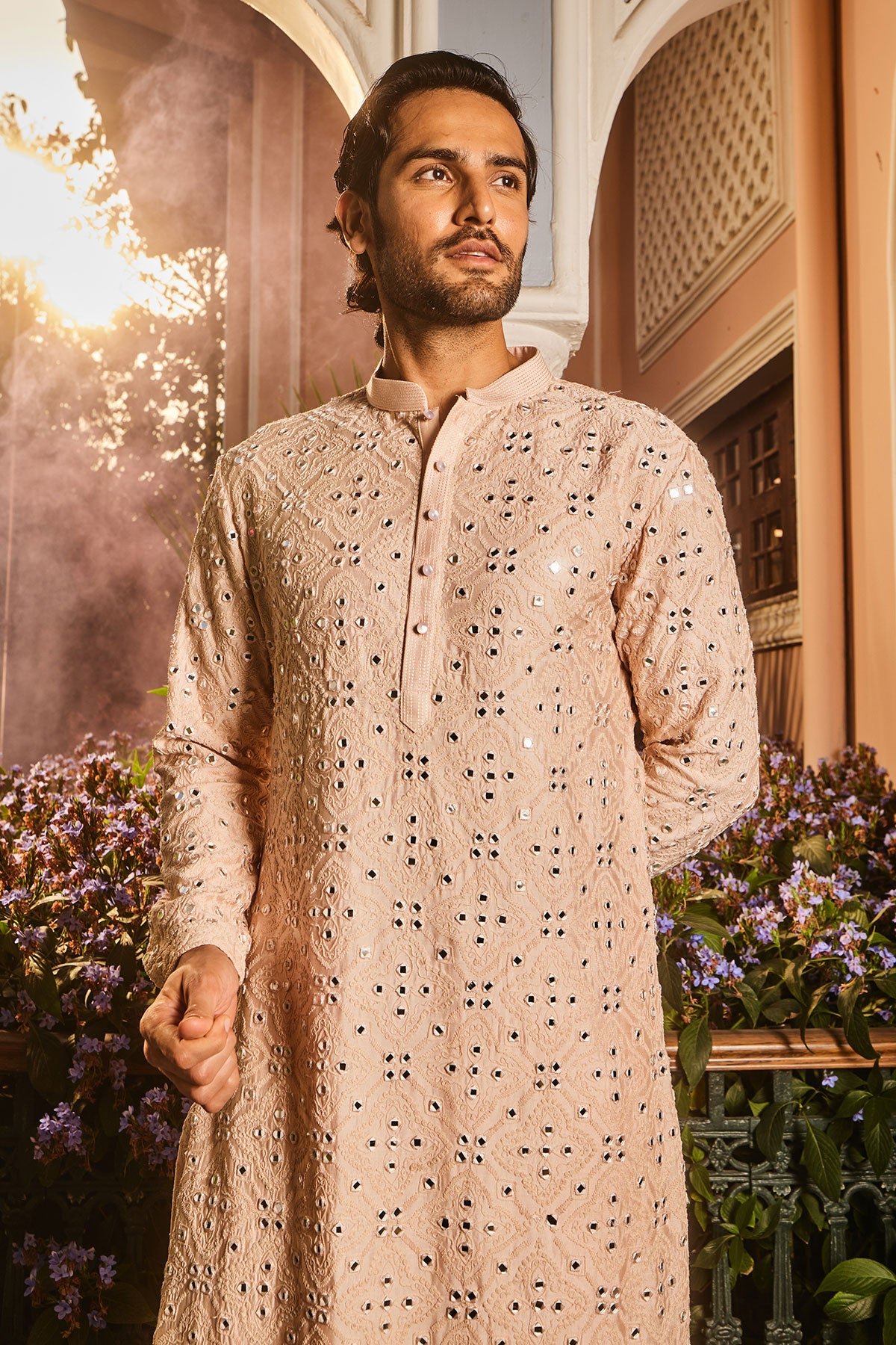 Ivory Champagne Embroidered Mirror Kurta Set