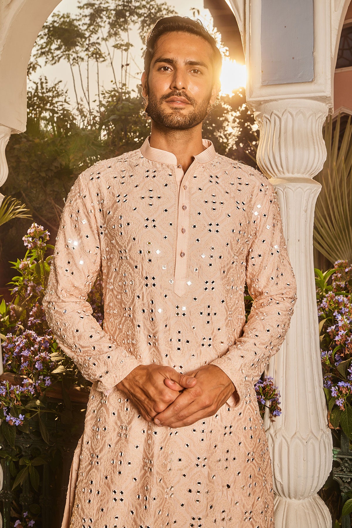 Ivory Champagne Embroidered Mirror Kurta Set