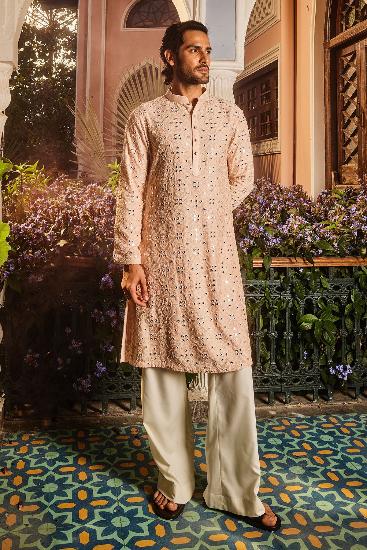 Ivory Champagne Embroidered Mirror Kurta Set