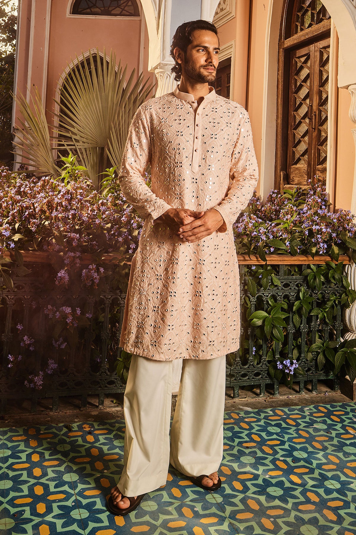 Ivory Champagne Embroidered Mirror Kurta Set