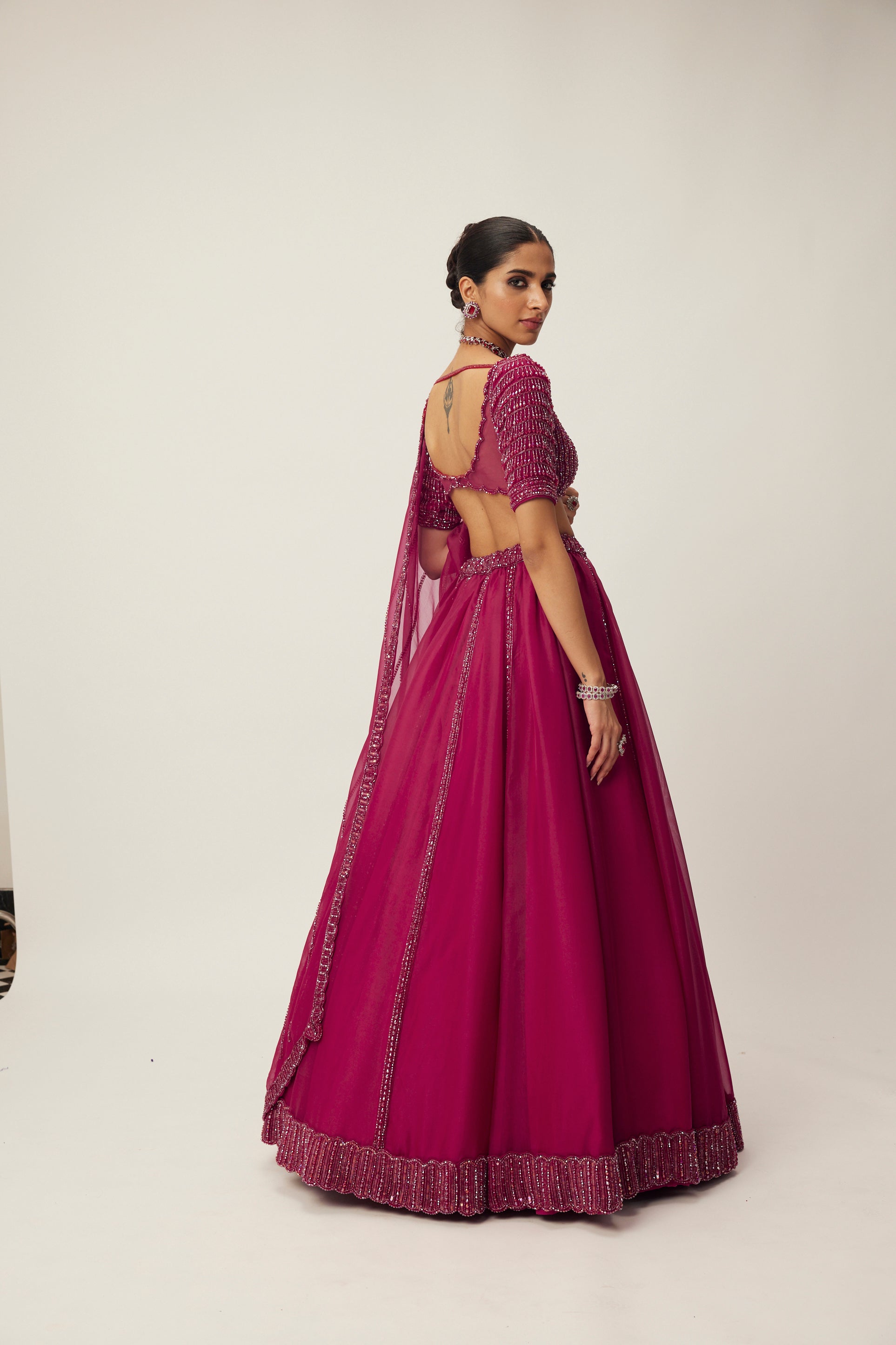 Ruby Red Organza Lehenga Set