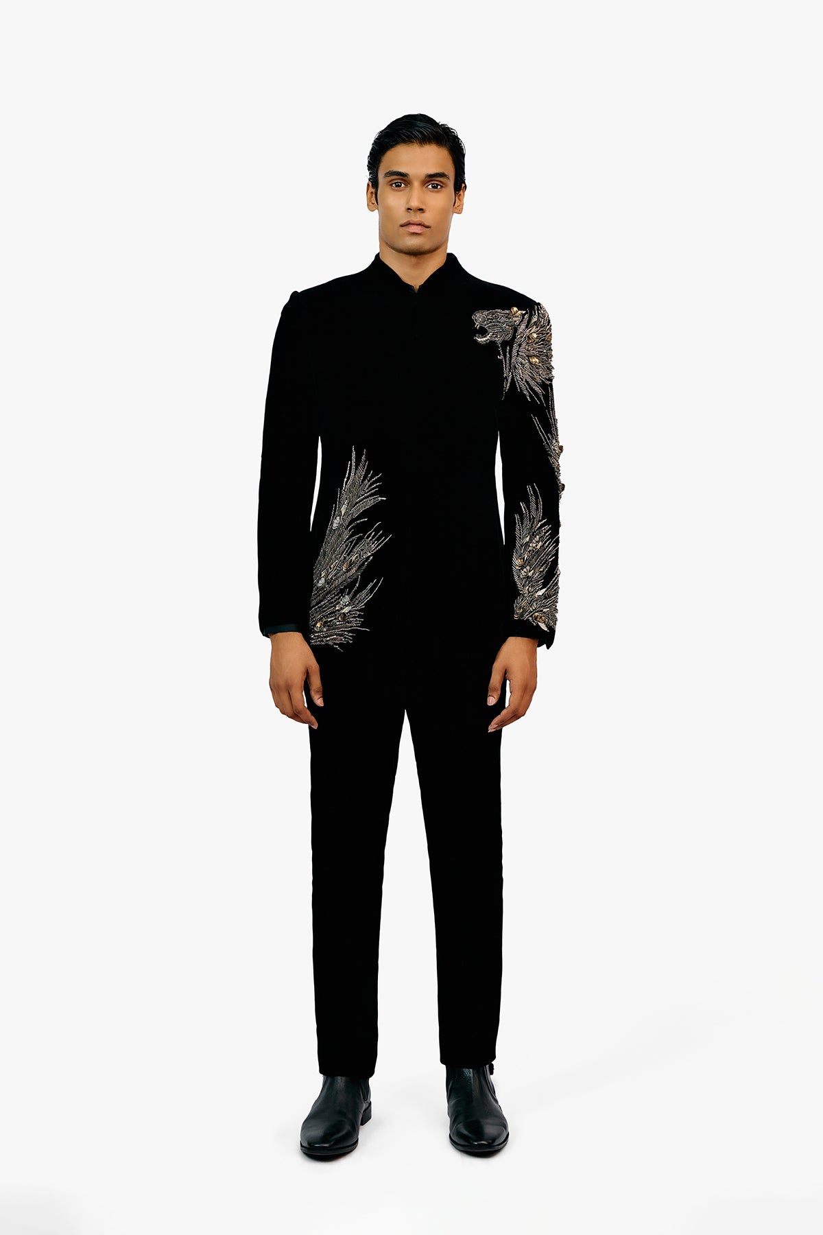 Lineated Velvet Bandhgala