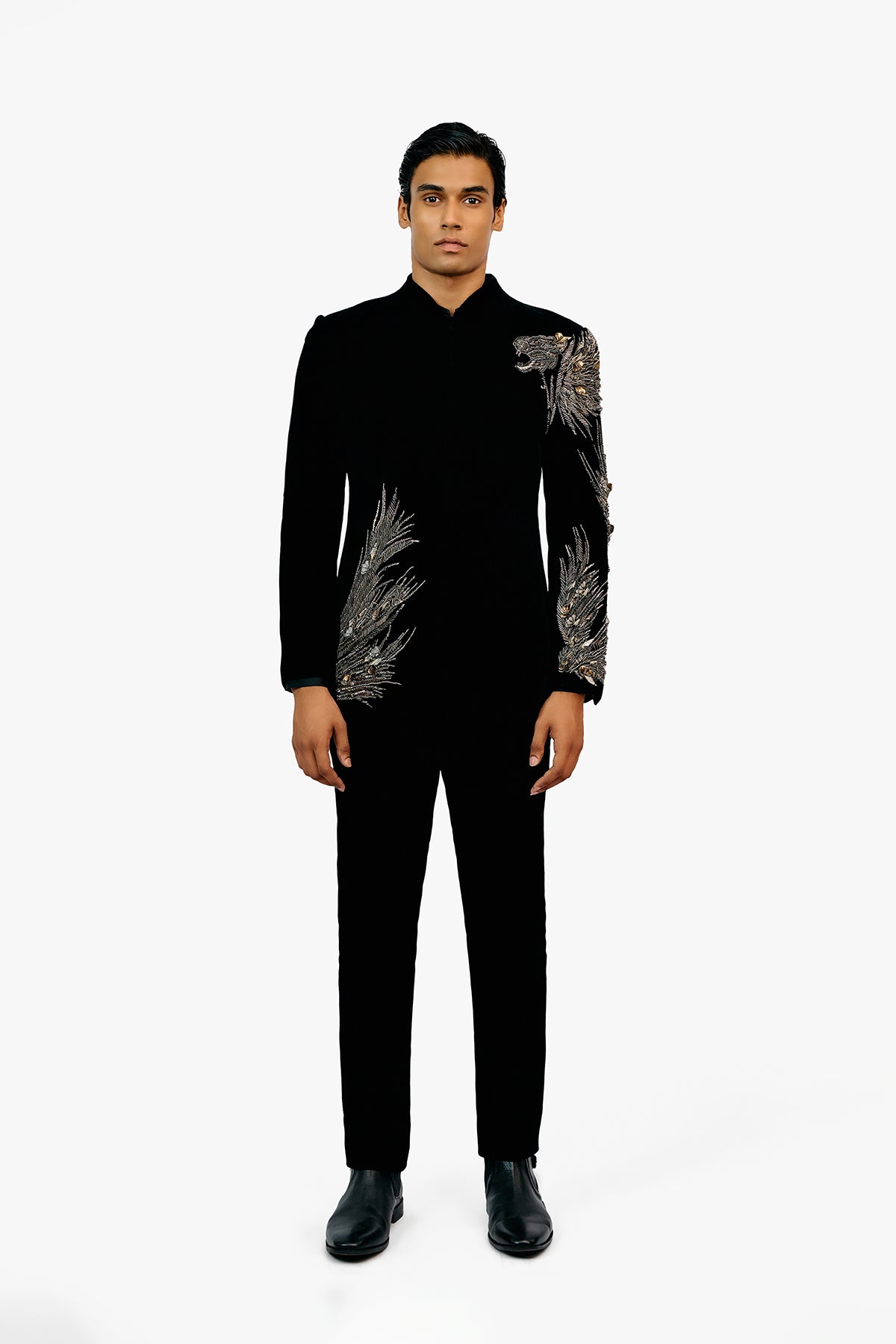 Lineated Velvet Bandhgala