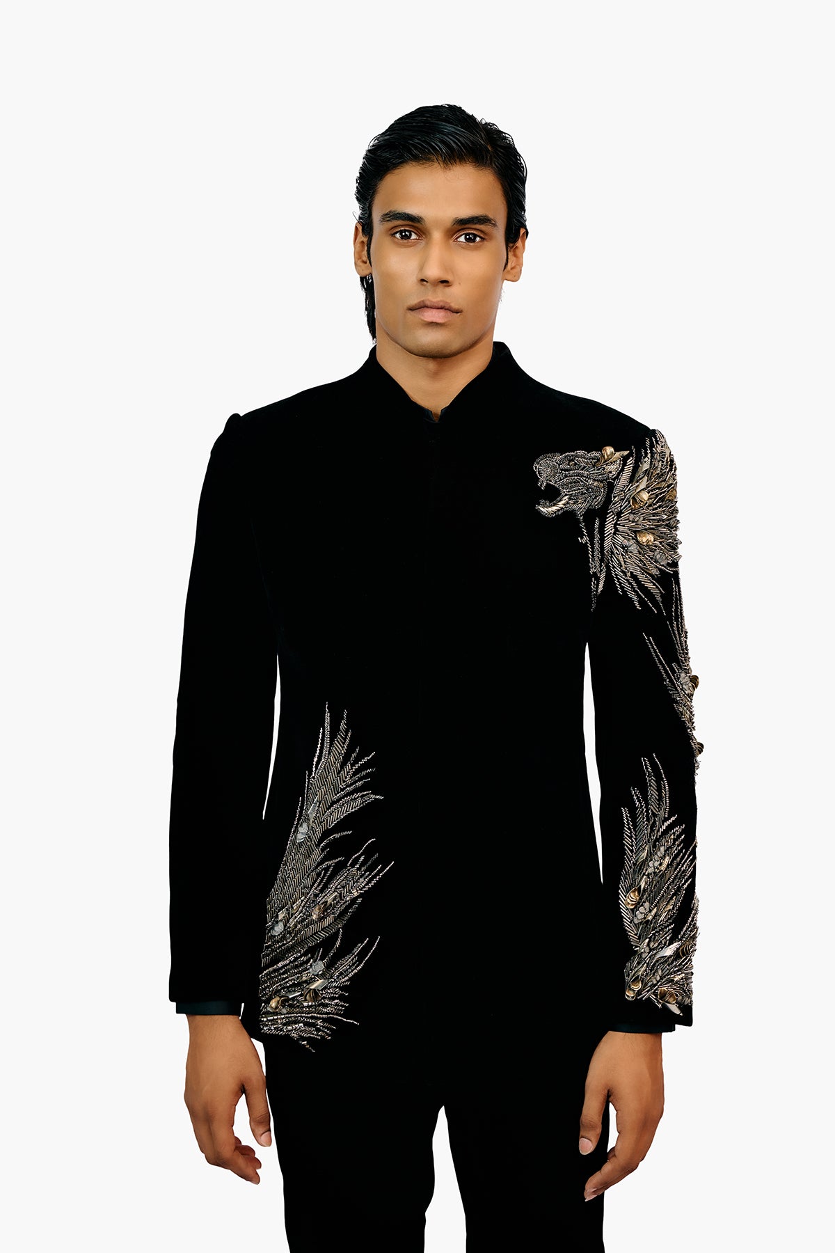 Lineated Velvet Bandhgala