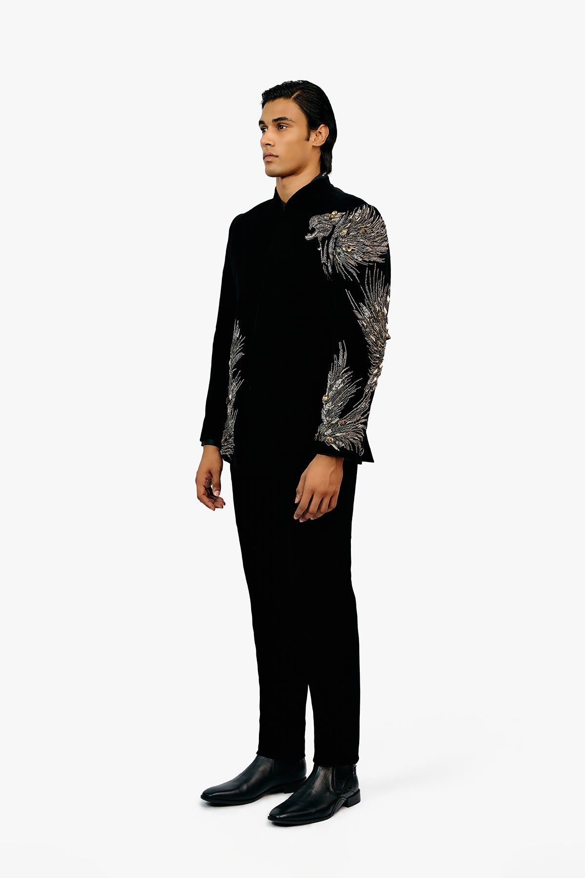 Lineated Velvet Bandhgala