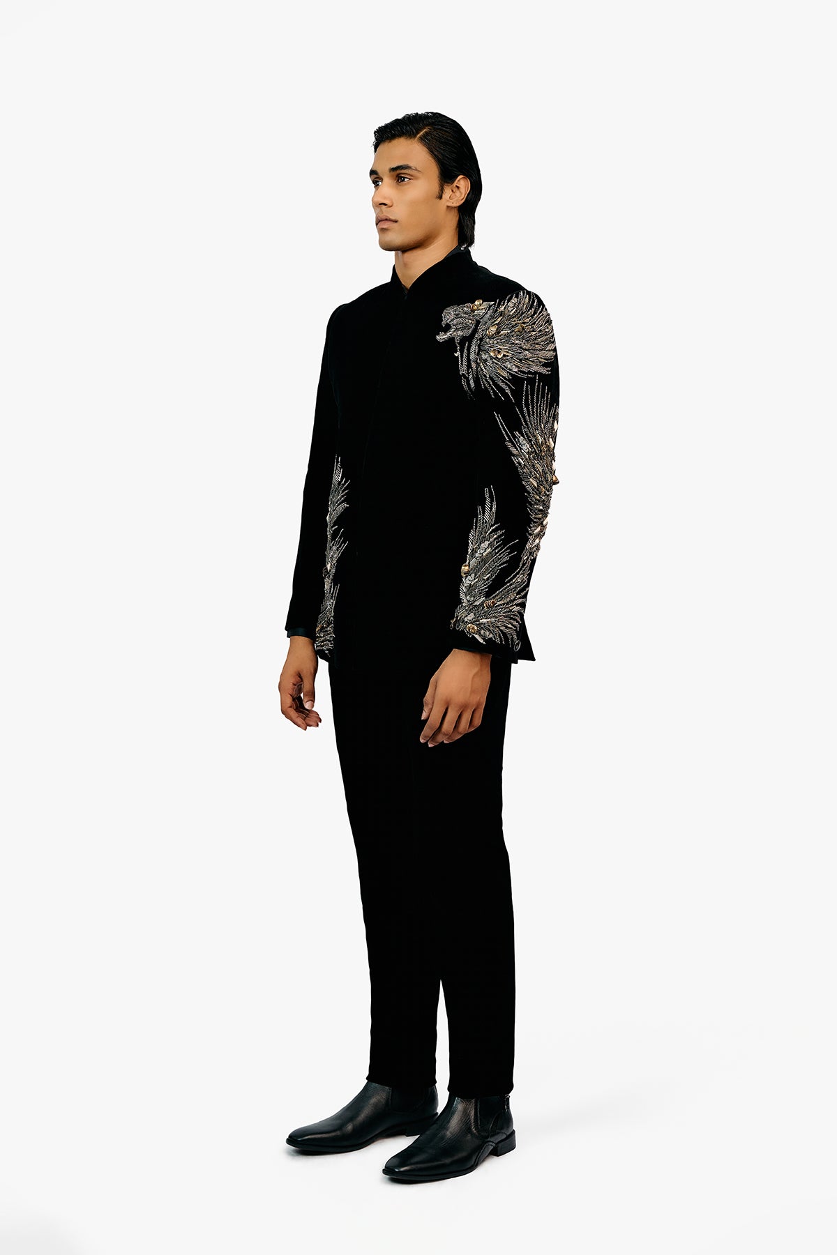 Lineated Velvet Bandhgala