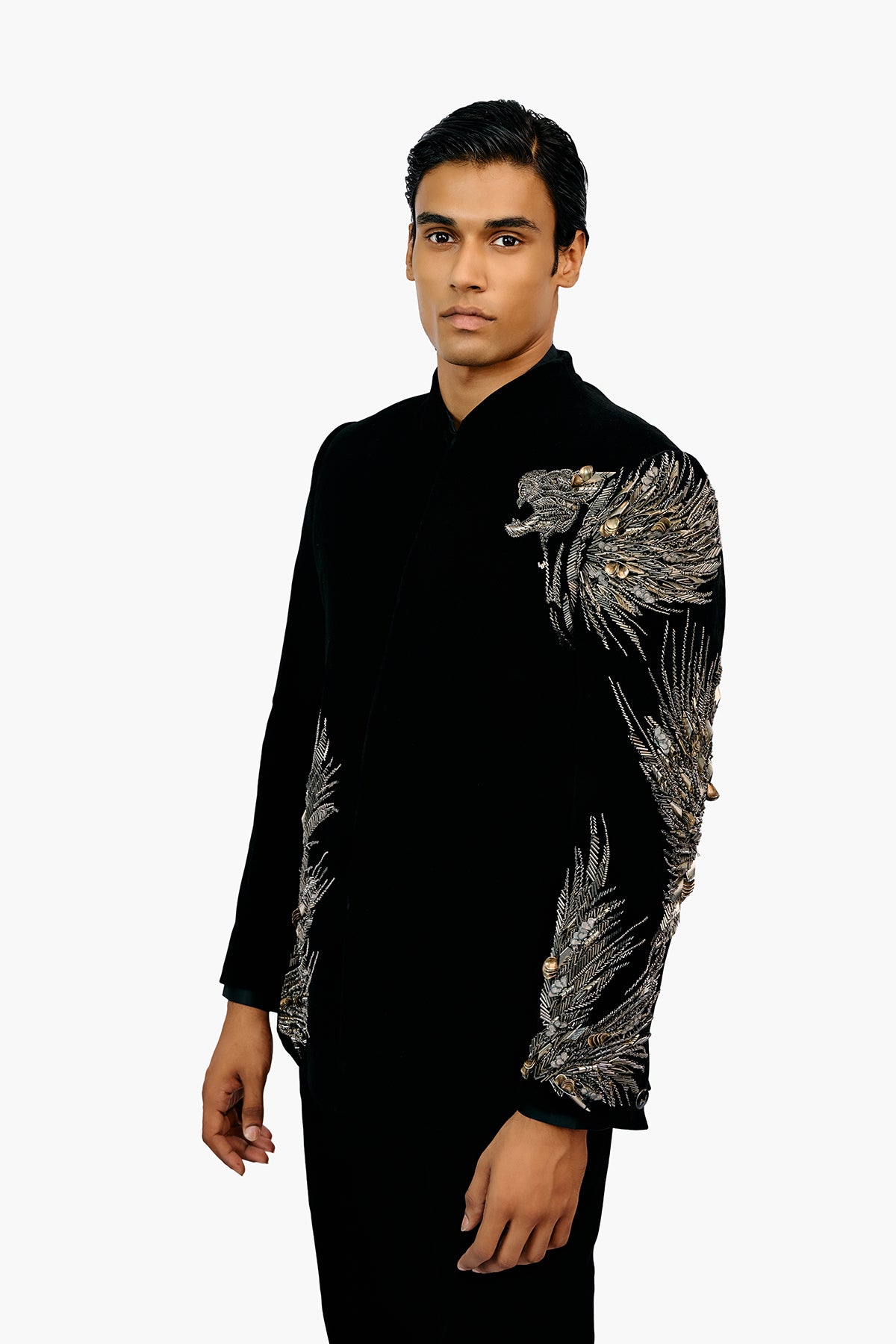 Lineated Velvet Bandhgala