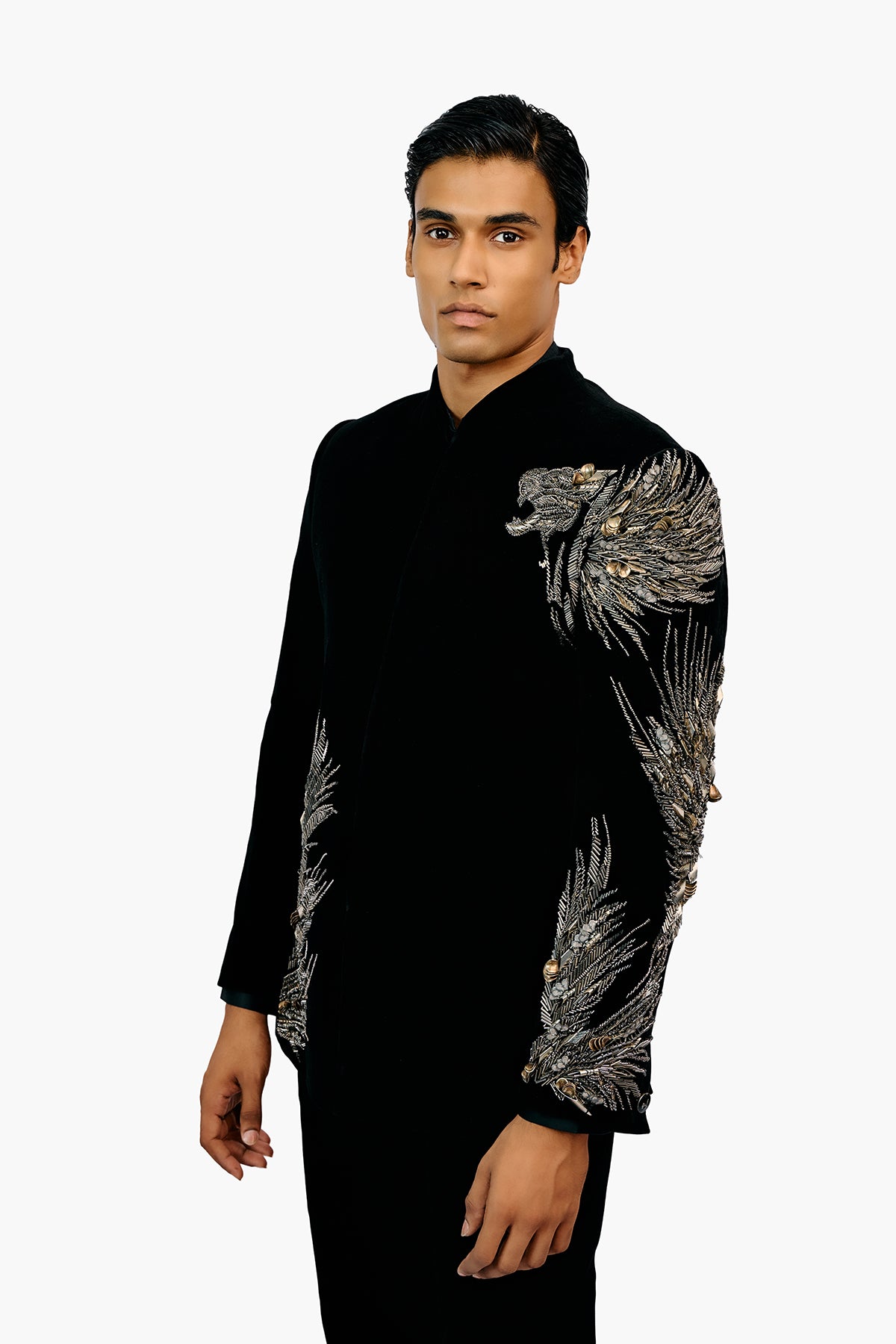 Lineated Velvet Bandhgala