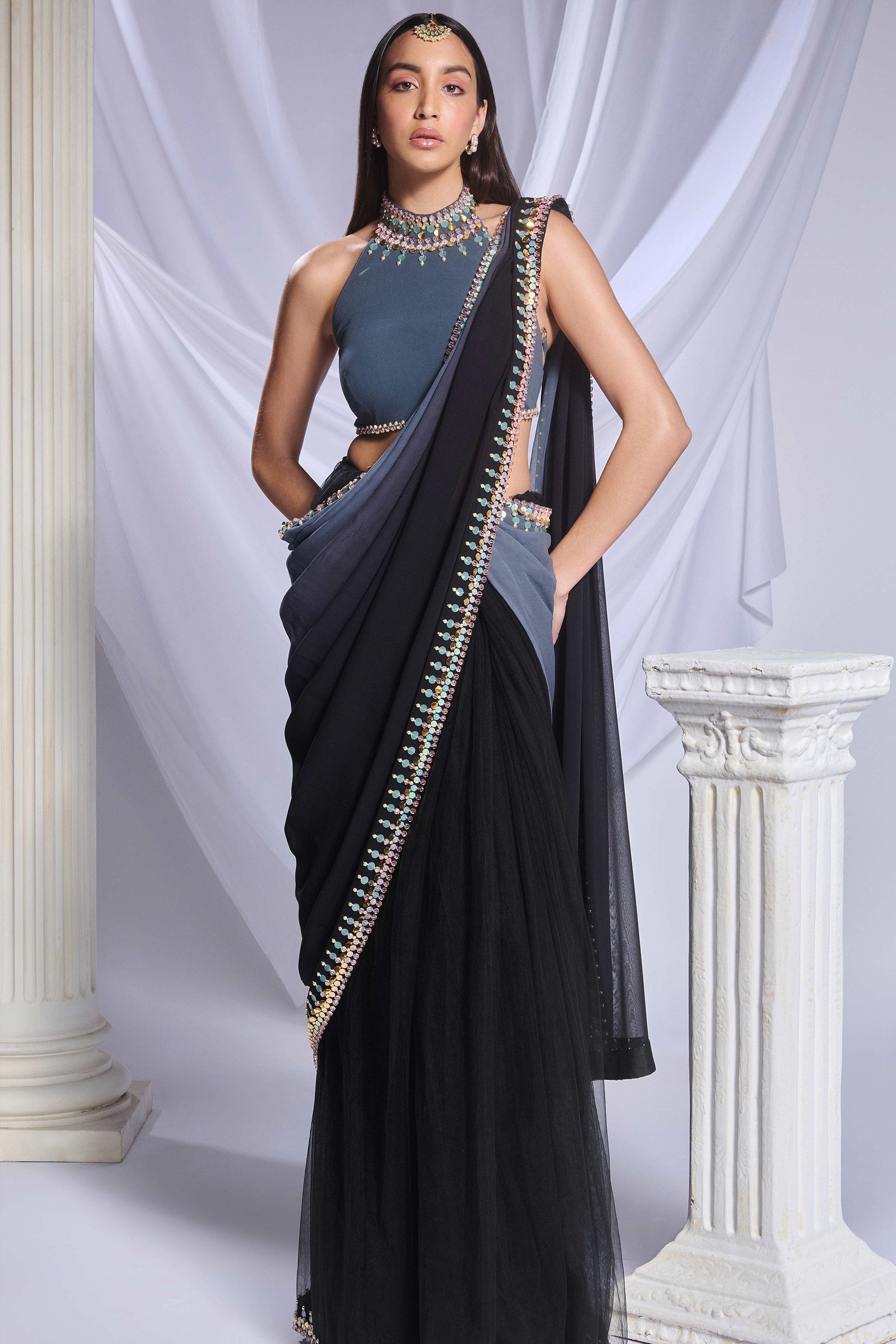 Black Rose Saree Set
