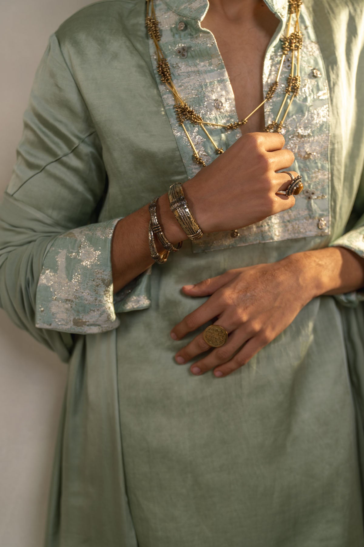 Mint Green Linen Silk Kurta Set With Dupatta