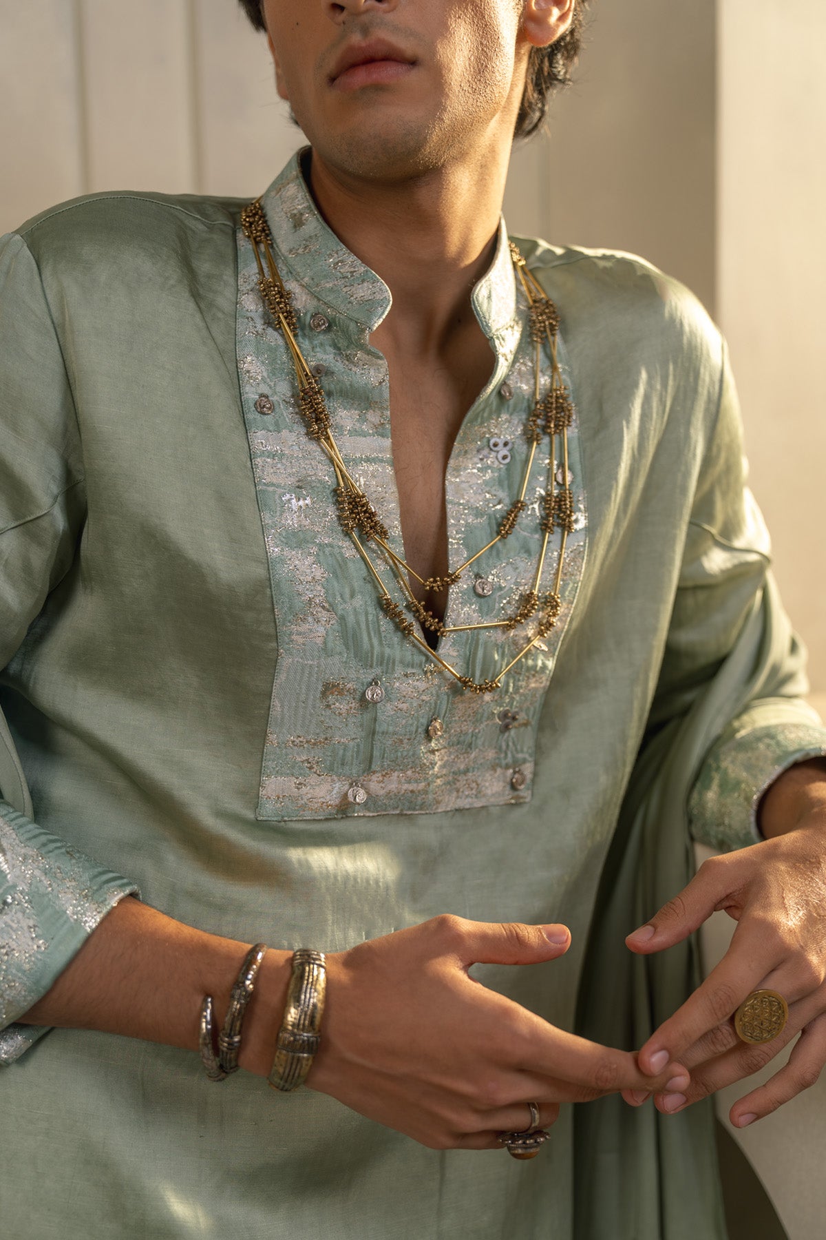 Mint Green Linen Silk Kurta Set
