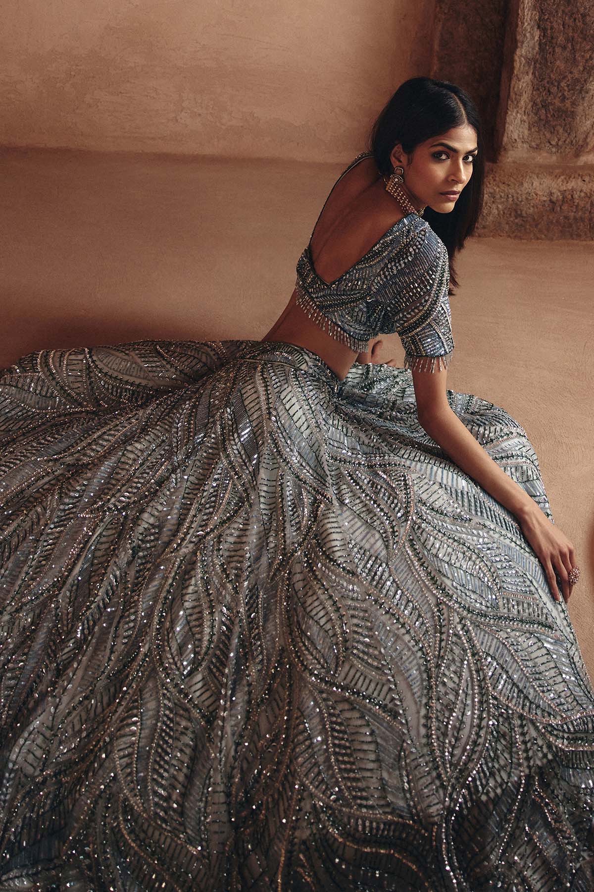 Ice Blue Fully Embellished Lehenga Set