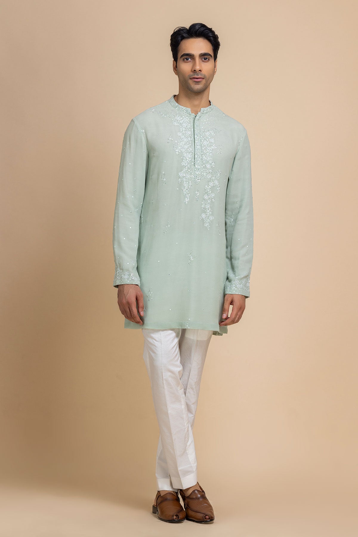 Verde Kurta and White Pant Set