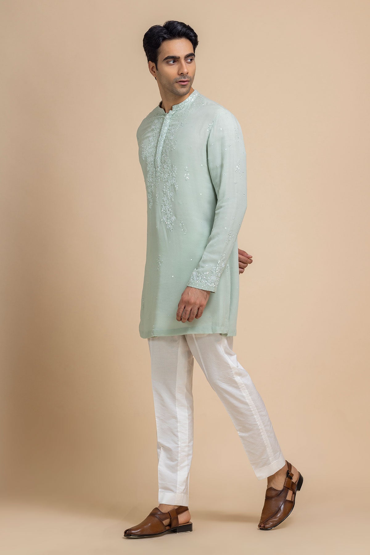 Verde Kurta and White Pant Set