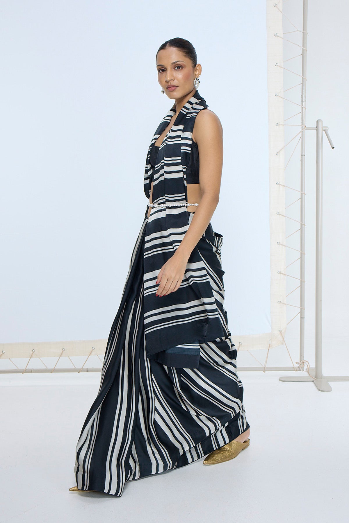 Black & White Striped Saree